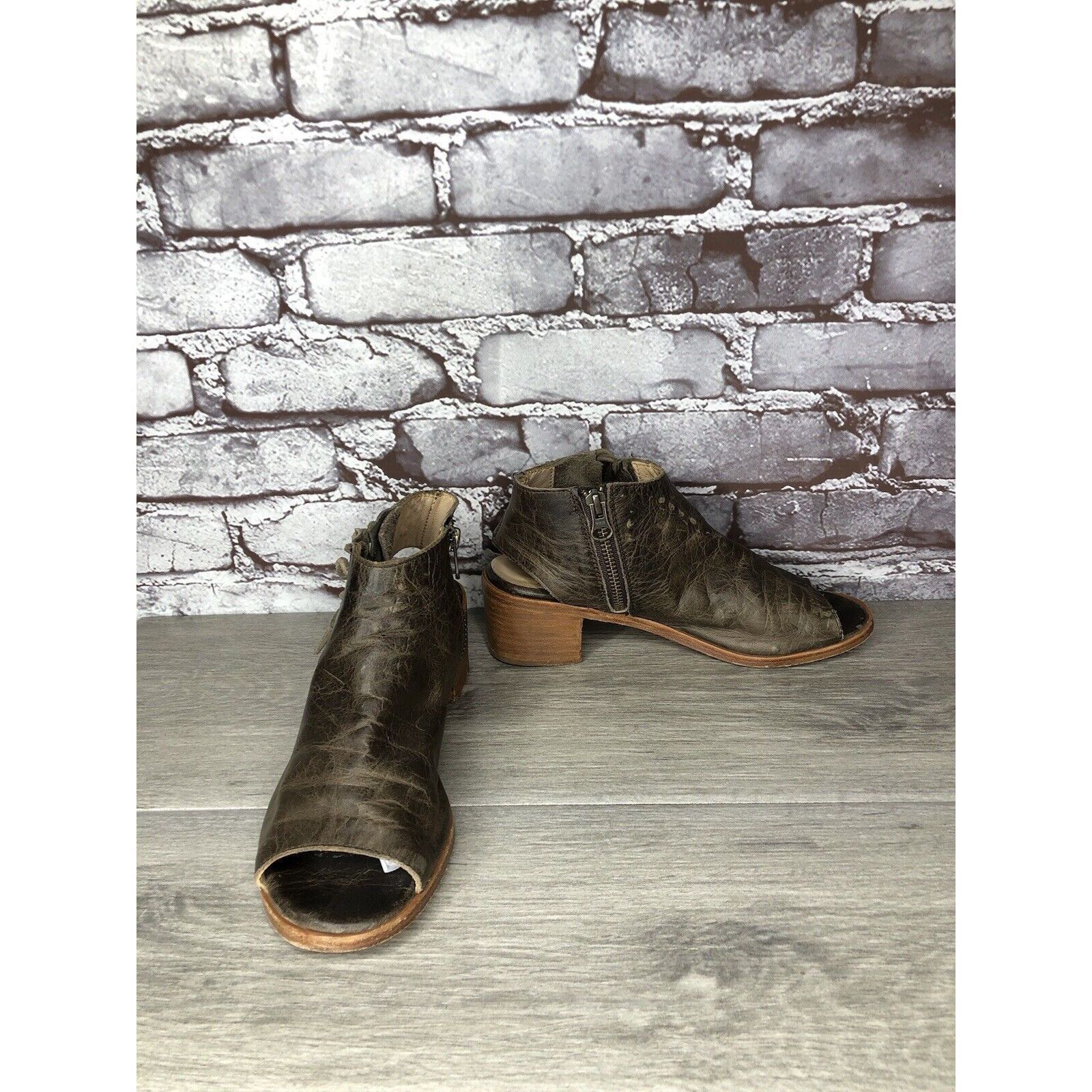 Other Baske California Ariel Olive Leather Lace Zip Open Toe Heel Size US 6 / IT 36 - 9 Thumbnail