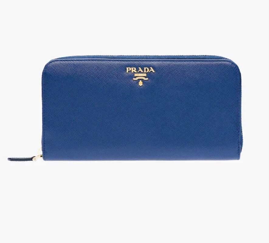image of Prada Blue Saffiano Leather Large Organizer Zippy Wallet, Women's