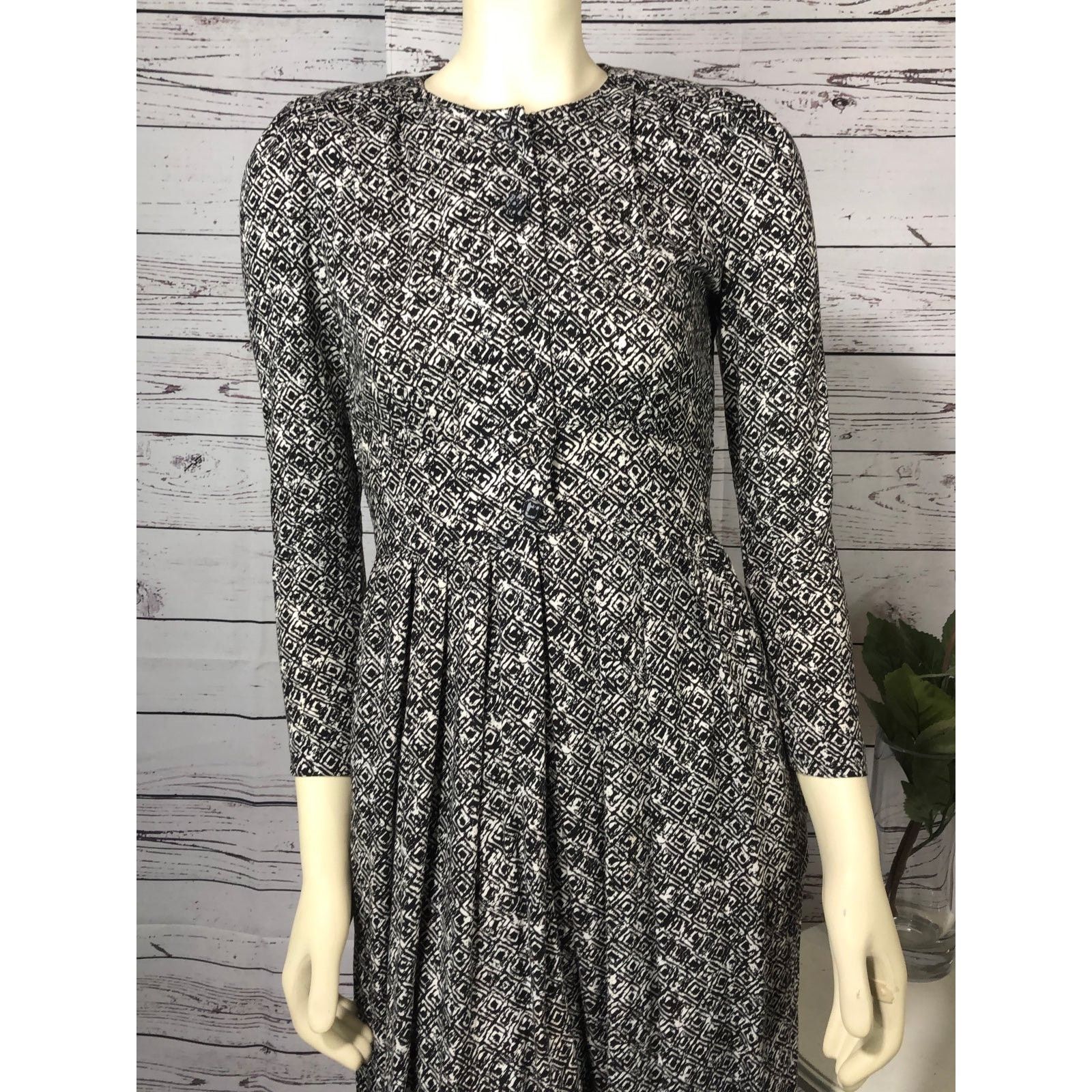 Vintage VTG Karin Stevens black & white patterned pleated dress 4 p Size S / US 4 / IT 40 - 6 Thumbnail
