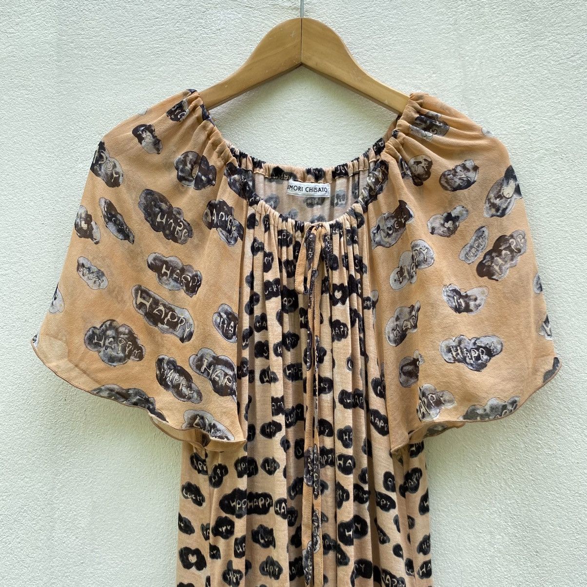 Tsumori Chisato Tsumori Chisato Beige Printed Dress Puff Sleeves Tie Neck Size XS / US 0-2 / IT 36-38 - 18 Thumbnail