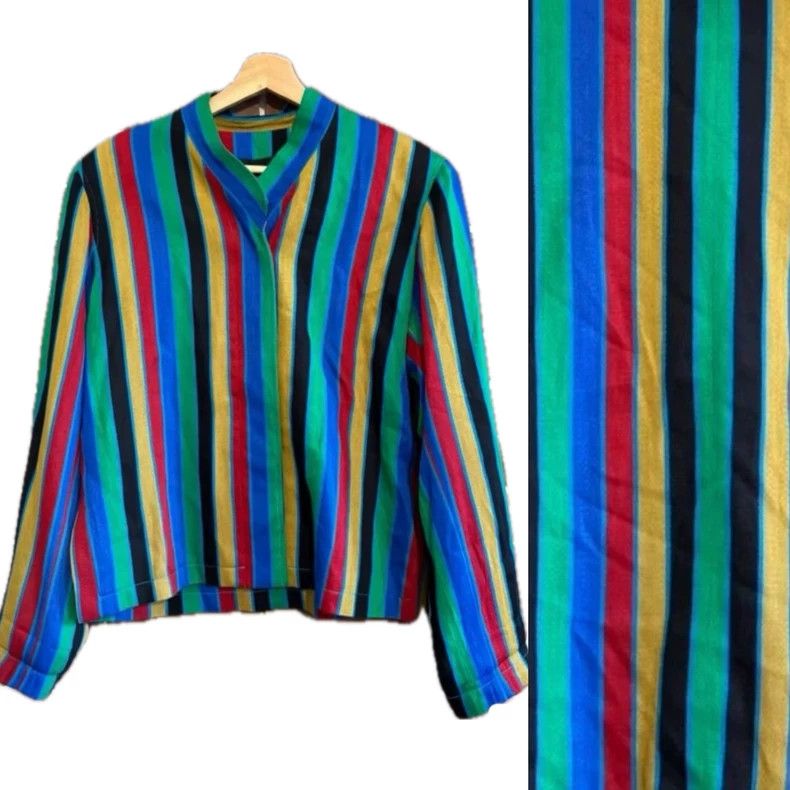 Kenzo KENZO Color striped slanted collar wool coat Size S / US 4 / IT 40 - 1 Thumbnail