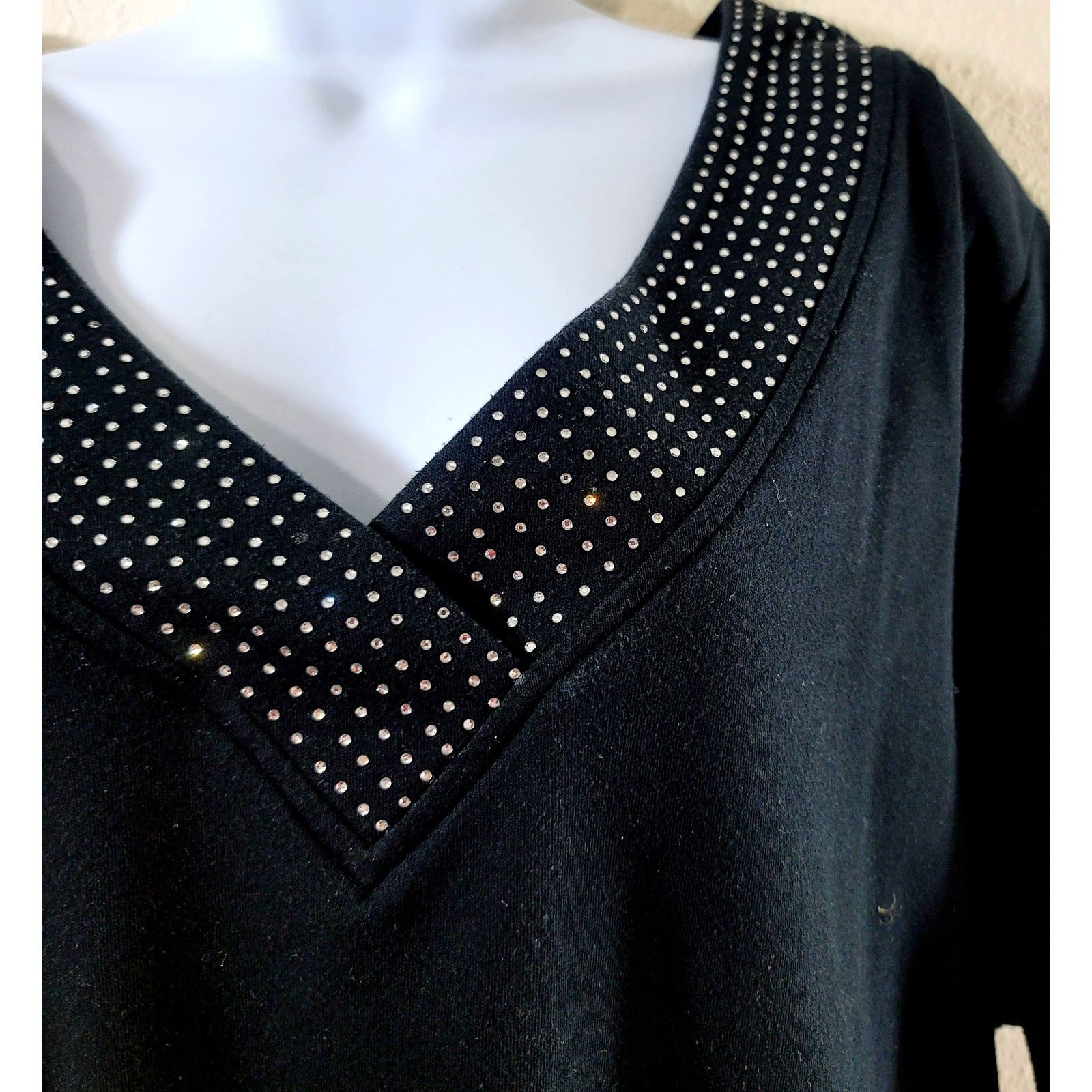 Other Quacker Factory Black Rhinestone V Neck Top 3X Plus Size 3XL / US 20-22 - 5 Thumbnail