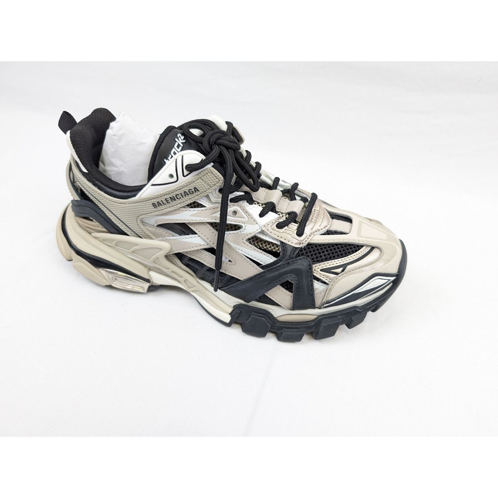 Balenciaga o1rshd1 Rubber Track.2 Open Low-Top Sneakers in Beige/Black Size US 9 / EU 42 - 2 Thumbnail