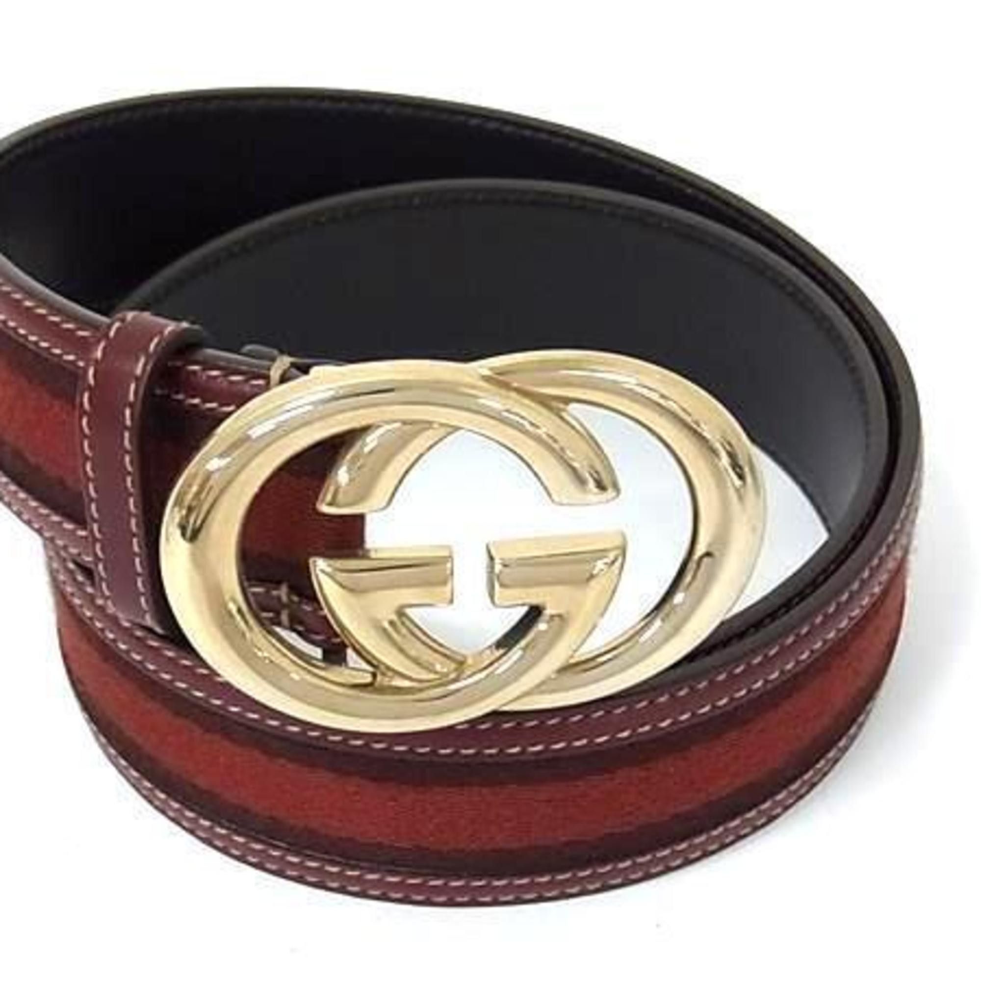 Gucci Belt Sherry Line Interlocking Logo Buckle 90 36 Brown Green Red Gucci Sherry Line Belt in Brown Leather Pre-Owned – Weekly  main image 4