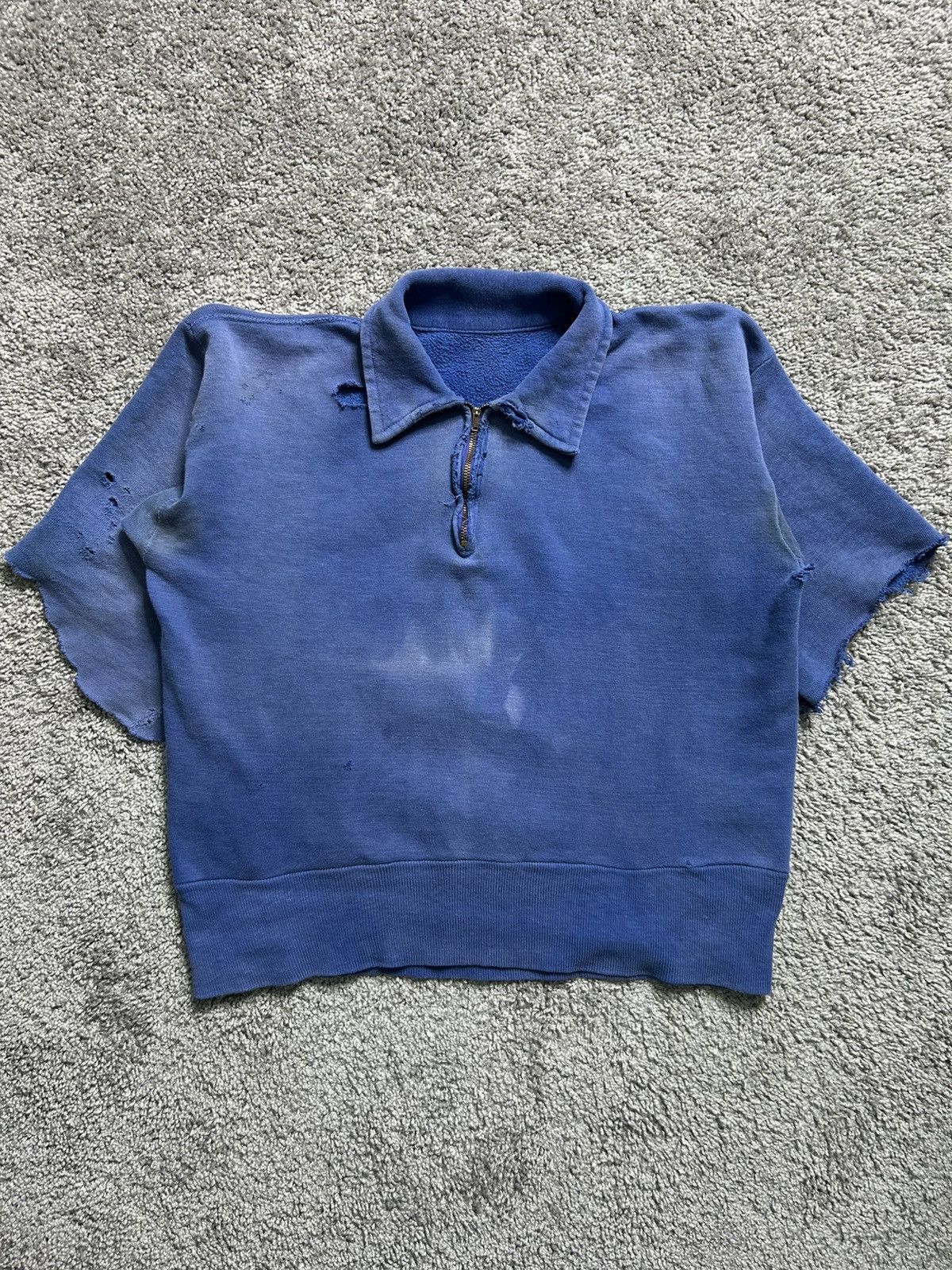 Vintage Vintage 50s Thrashed Quarter Zip Collared Blank Sweatshirt Size US M / EU 48-50 / 2 - 1 Thumbnail
