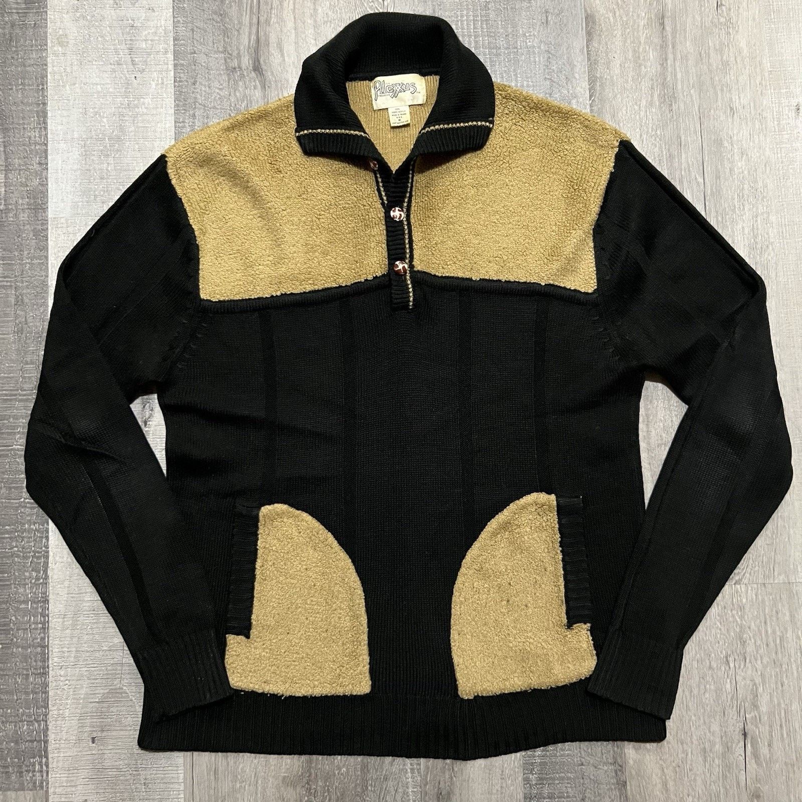 Vintage VTG Alexxus 80s Two Tone Black/Tan Virgin Pocket Sweater Size XL / US 12-14 / IT 48-50 - 1 Thumbnail