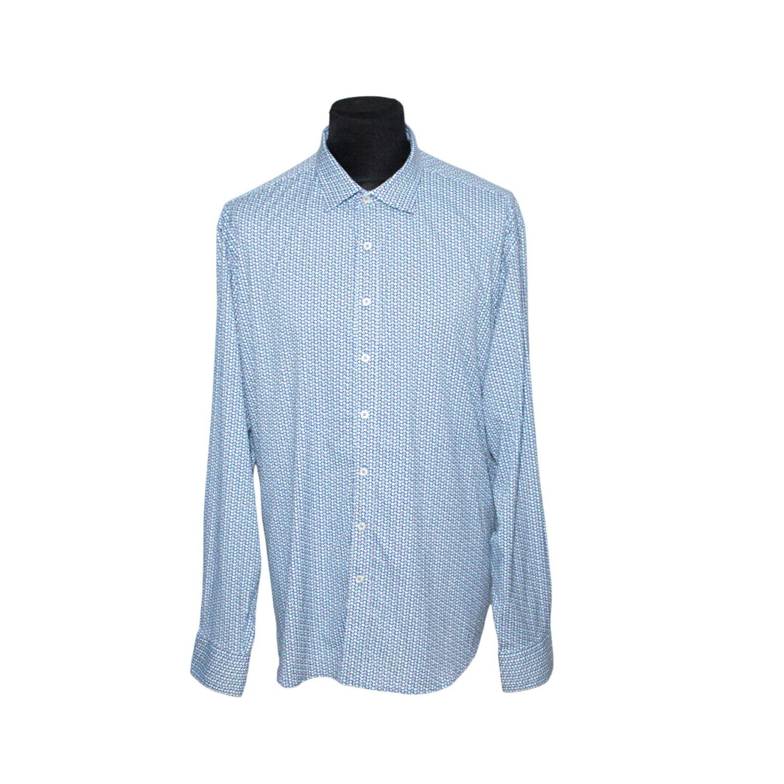 BUGATCHI BUGATCHI Blue Geometric Long Sleeve Stretch Shirt Size XXL Size US XXL / EU 58 / 5 - 1 Thumbnail