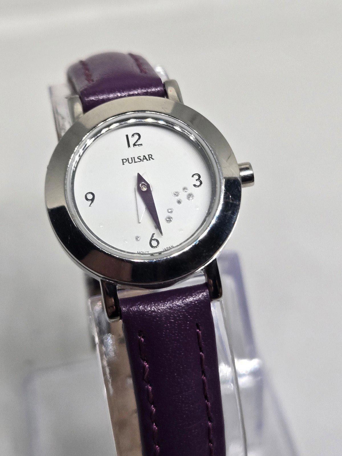 NWOT Pulsar Ladies' White 22Mm Watch. Purple Leather Band, Women's