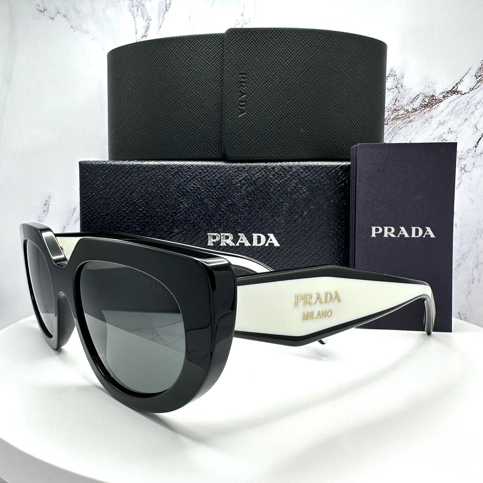 Prada New PRADA Sunglasses Black White Gold Symbole Oval Cat Eye Size ONE SIZE - 12 Thumbnail