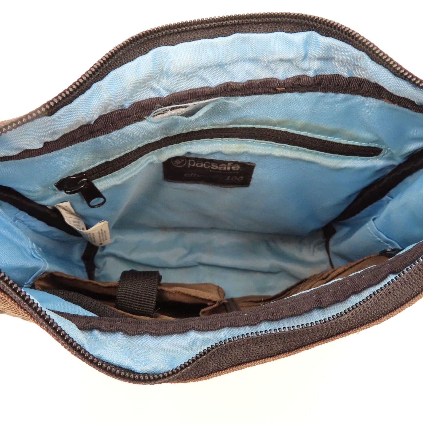 Vintage Pacsafe CitySafe 100 Brown Black Travel Security Crossbody Handbag Purse Bag Womens Crossbody - Nylon - Zip - 11.5" x 10" x 3.5" - Used Size ONE SIZE - 4 Thumbnail