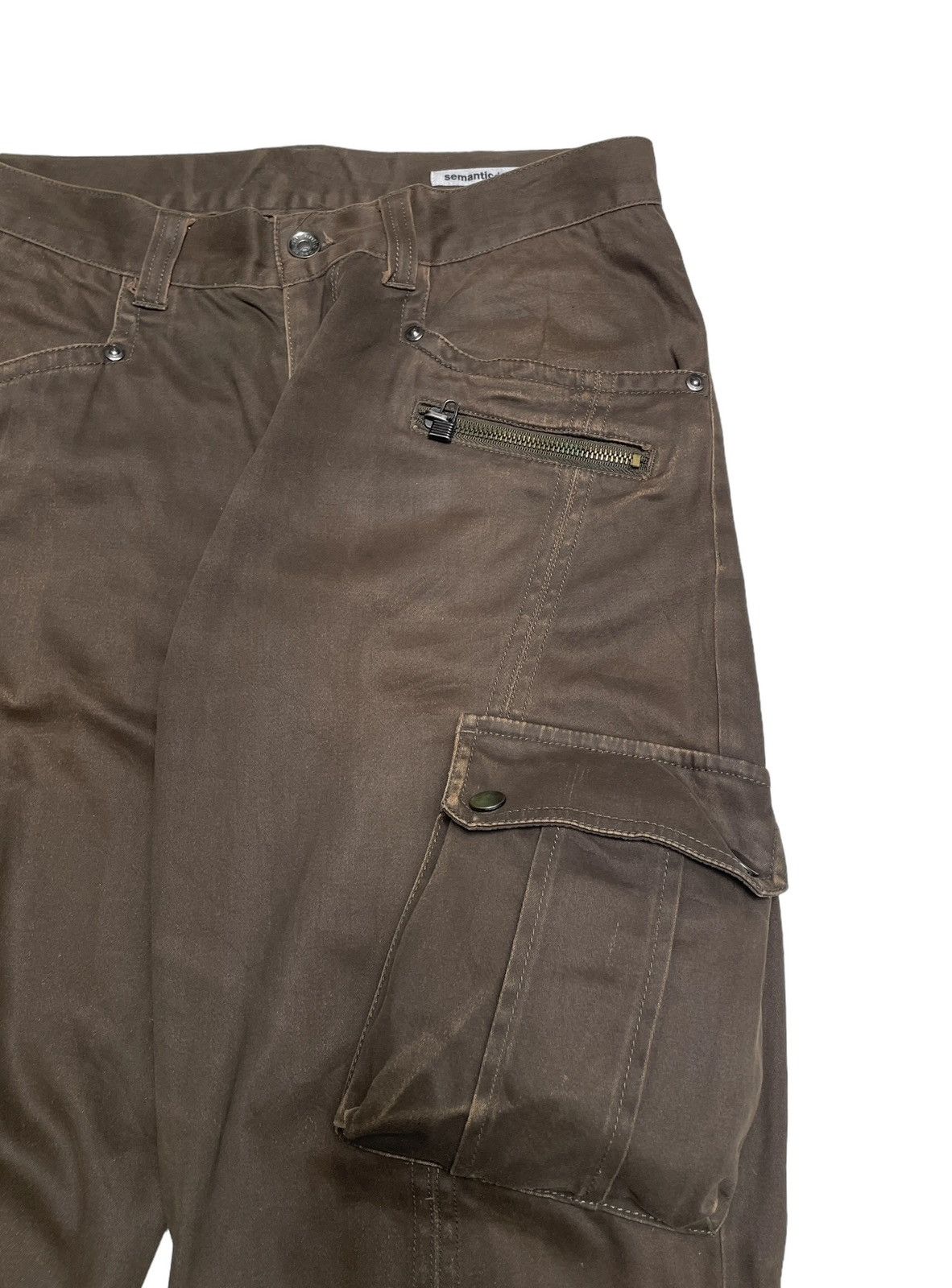 If Six Was Nine Vtg Semantic Design Tactical Waxed Flared Cargo Pants 1990s Size US 29 - 4 Thumbnail