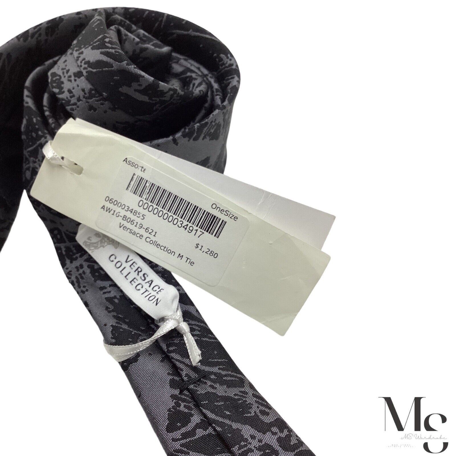 Versace $1,280 VERSACE COLLECTION Black Gray Abstract Art Medusa Tie Size ONE SIZE - 5 Thumbnail