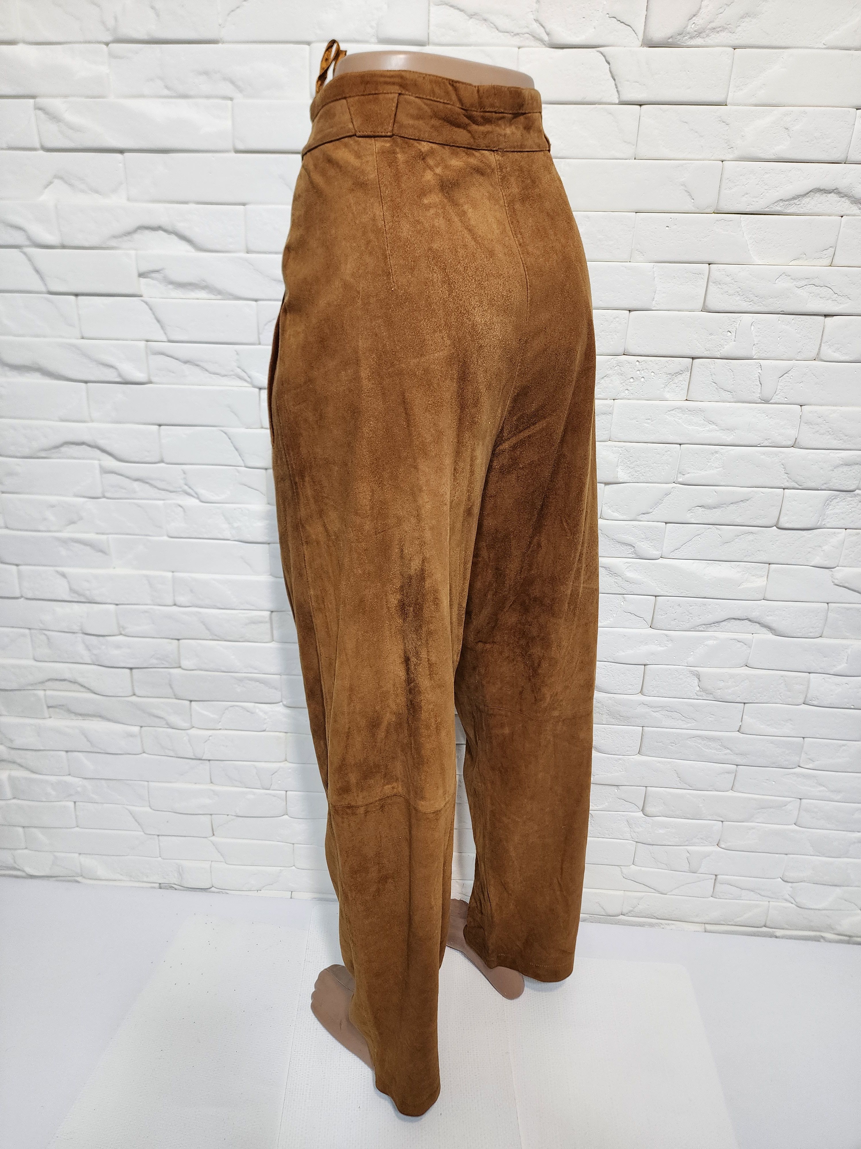 Genuine Leather Brown women's suede pants with pockets. Size 30" / US 8 / IT 44 - 8 Thumbnail