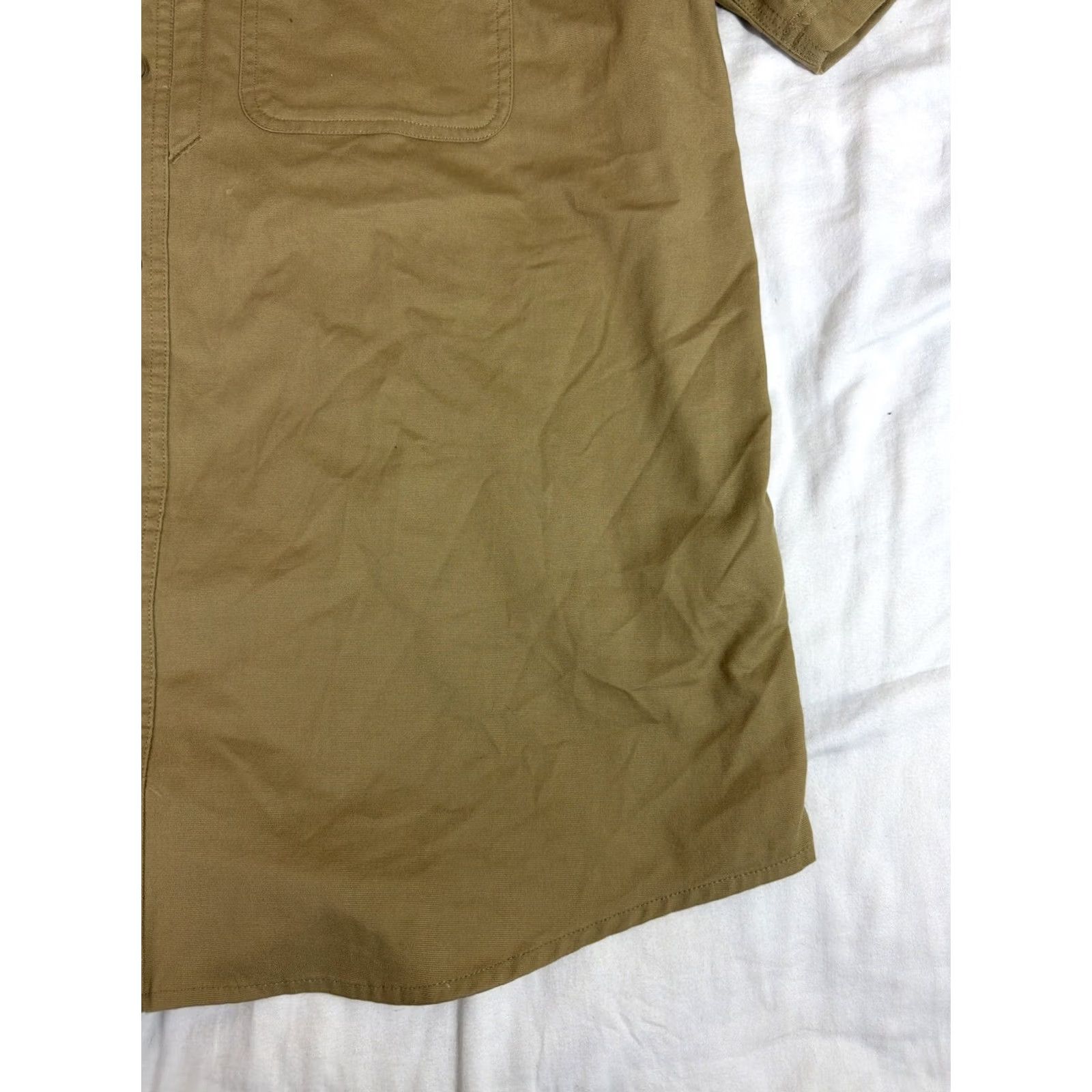 Carhartt Carhartt Shirt Mens XXL Beige Button-Up Embroidered Rugged 106688 Short Sleeve Solid Canvas Pocket Zipper Breathing Easy Care Size US XXL / EU 58 / 5 - 7 Thumbnail