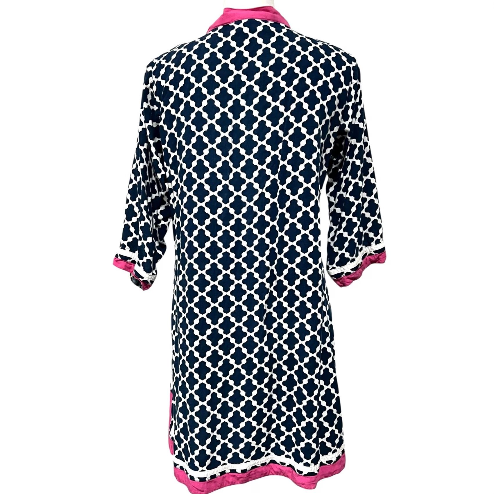 Escada Escapada Navy & Pink Tunic Coverup Dress Knee Length Resort Swim Women’s Sz M Size M / US 6-8 / IT 42-44 - 5 Thumbnail