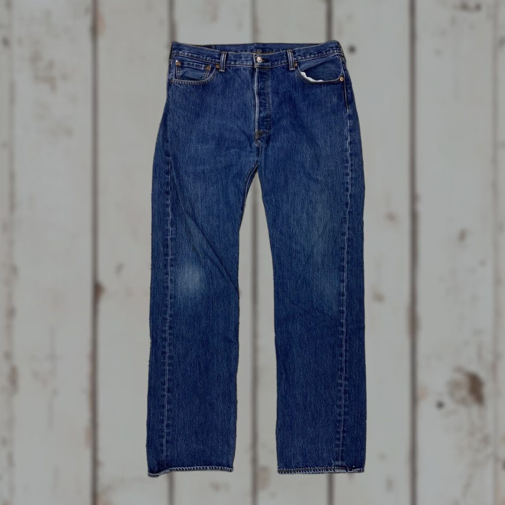 Levi's VINTAGE Levi's 501 Jeans Mens 35x32.5 Blue Straight Button Fly Denim XX Regular Rise Mid Size US 35 - 1 Thumbnail