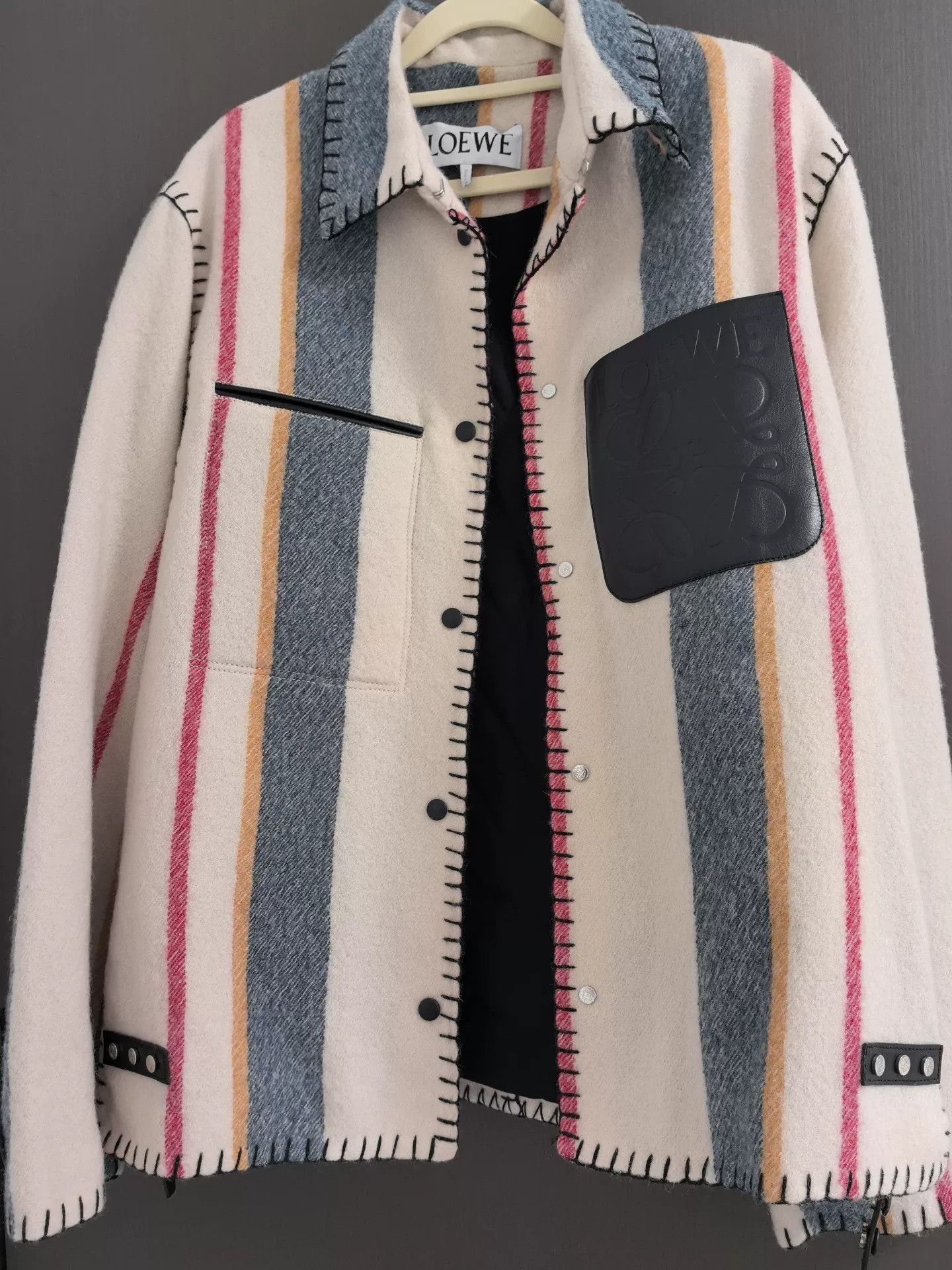 Loewe Loewe Wool Leather Striped Coat Size US S / EU 44-46 / 1 - 1 Thumbnail