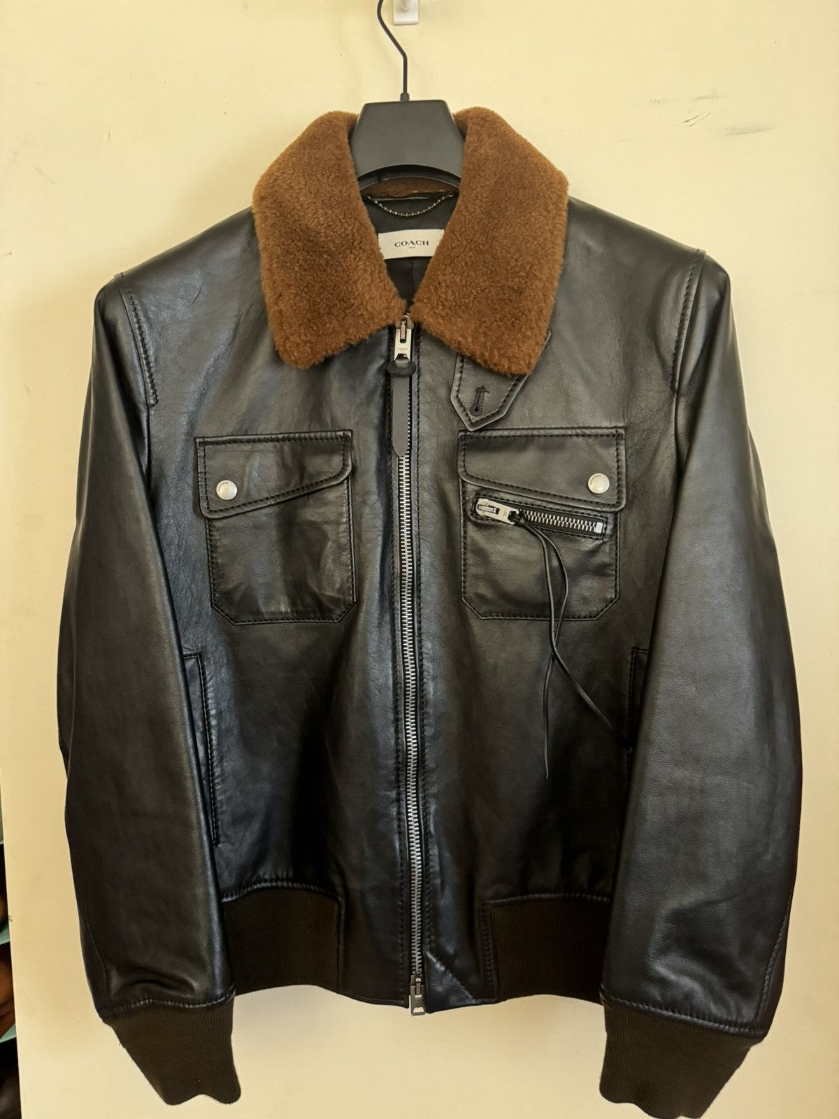COACH SHEARLING COLLAR AVIATOR JACKET BLACK