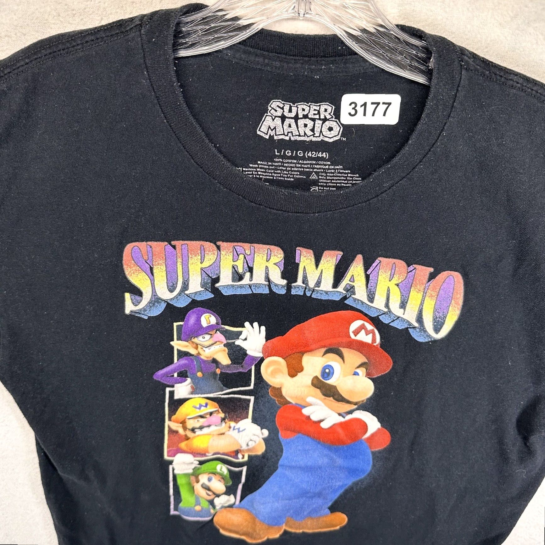 Nintendo Super Mario T-Shirt Black Crew Neck Graphic Print Short Sleeve Boxy Fit Men’s Medium Wario Waluigi Luigi Size US M / EU 48-50 / 2 - 5 Thumbnail