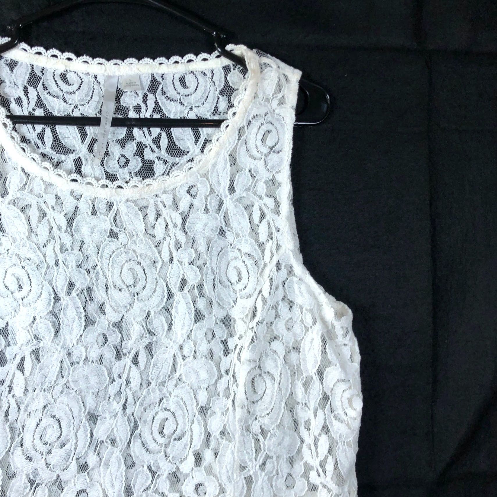 Vintage Lauren Conrad Womens Tank Cream Crochet Pull Over Sleeveless Peplum Large Size L / US 10 / IT 46 - 5 Thumbnail