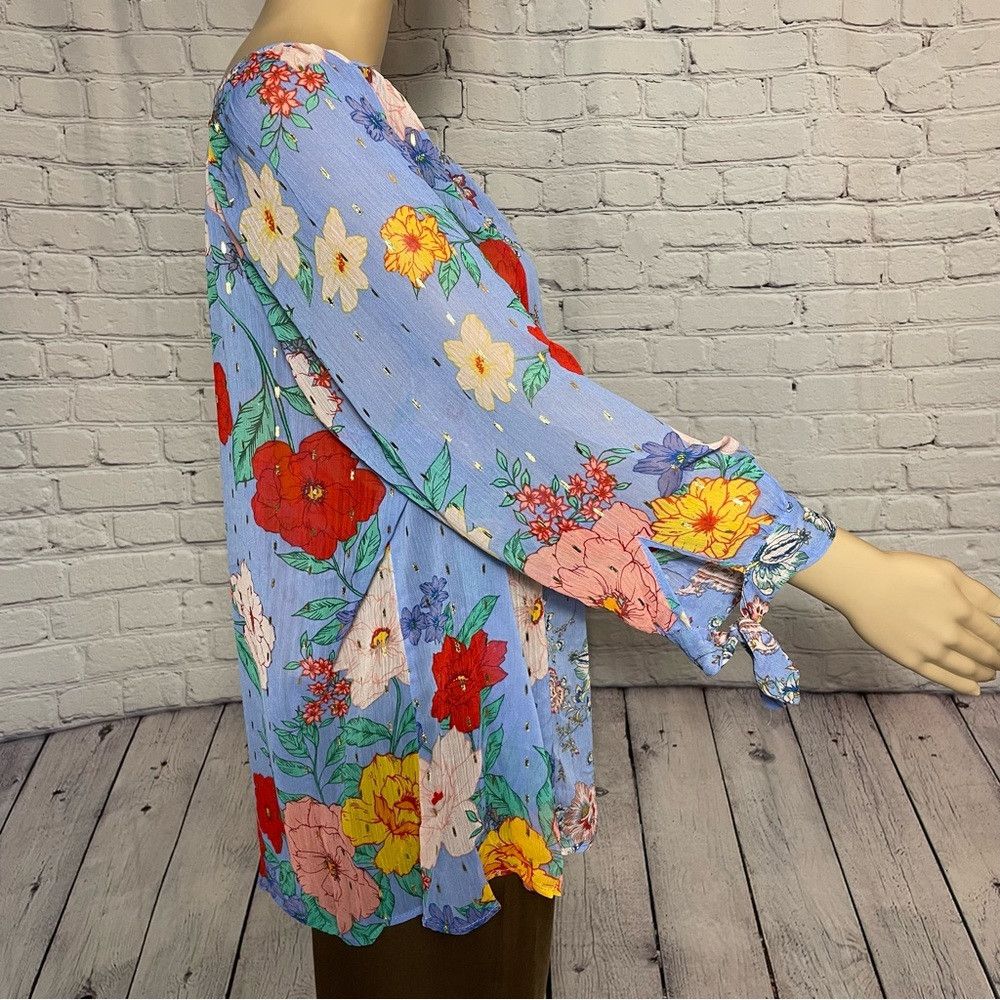 Anthropologie NWT New Figueroa & Flower Floral Blouse 3/4 Sleeve Size 2X Size XXL / US 16-18 / IT 52-54 - 4 Thumbnail