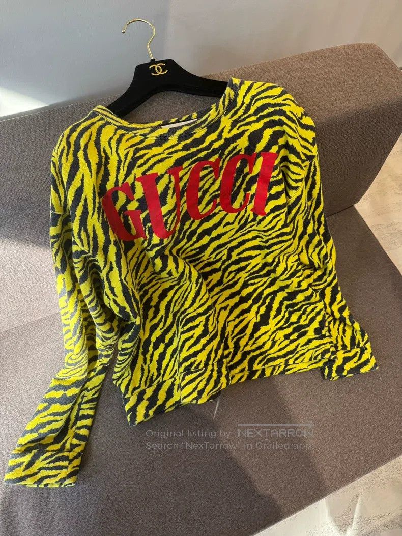 Gucci Gucci Yellow leopard red logo letter sweatshirt Size S / US 4 / IT 40 - 1 Thumbnail