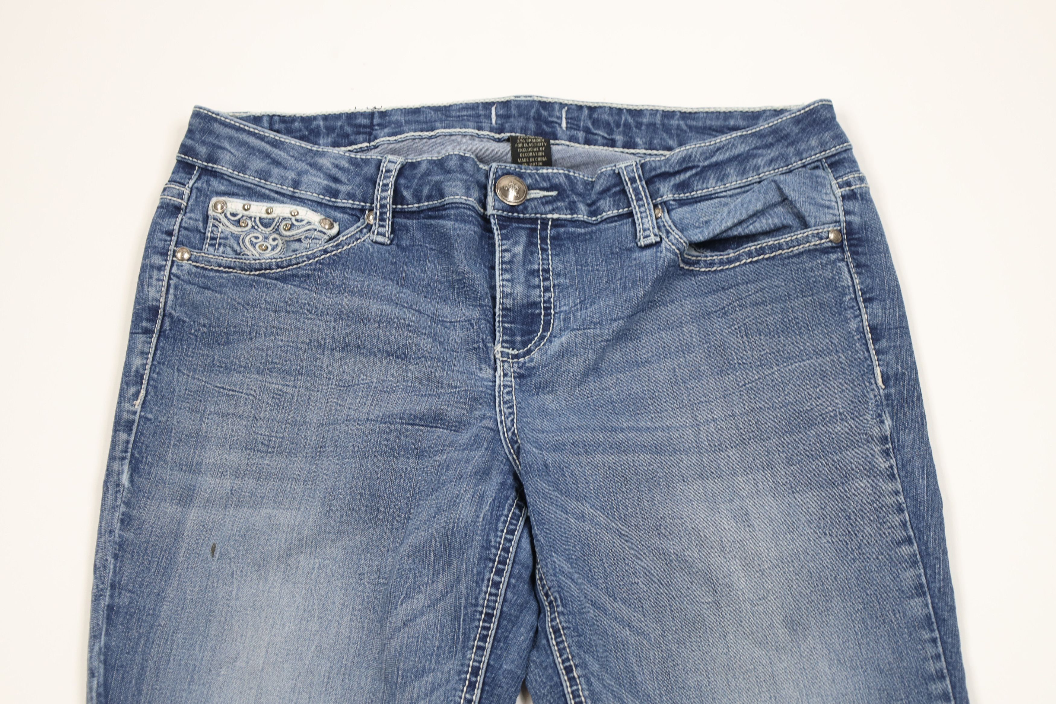 Vintage Vintage 90s Y2K Babydoll Sequin Heart Cross Flared Jeans Size 28" / US 6 / IT 42 - 2 Thumbnail