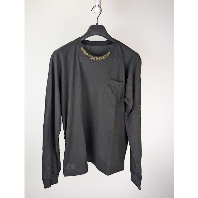 Chrome Hearts o1rshd1 Gold Neck Logo Long Sleeve T-Shirt in Black Size US M / EU 48-50 / 2 - 1 Thumbnail