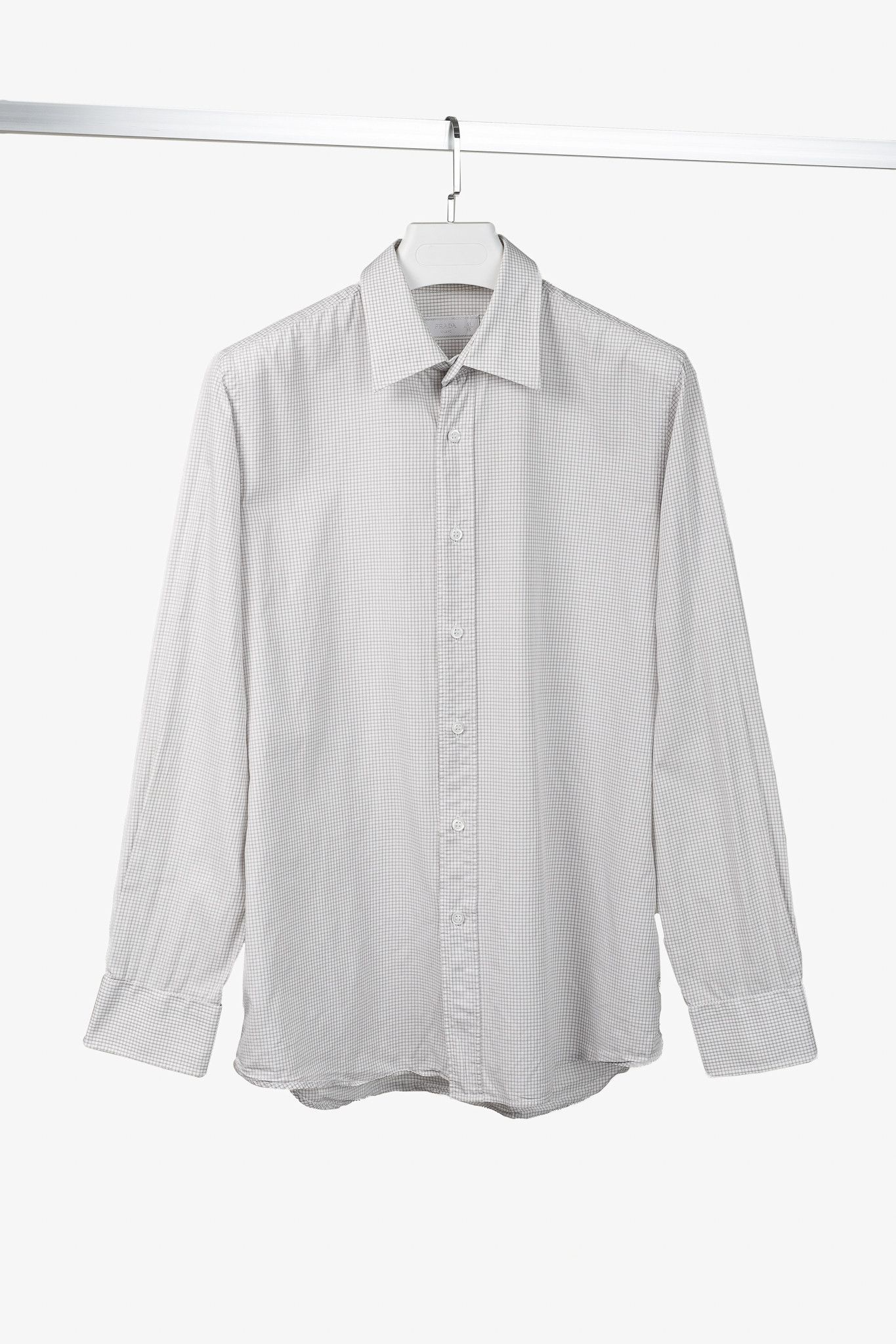 Prada Prada 2015 Small Check White & Taupe Cotton Button-Up Oxford Size US S / EU 44-46 / 1 - 1 Thumbnail
