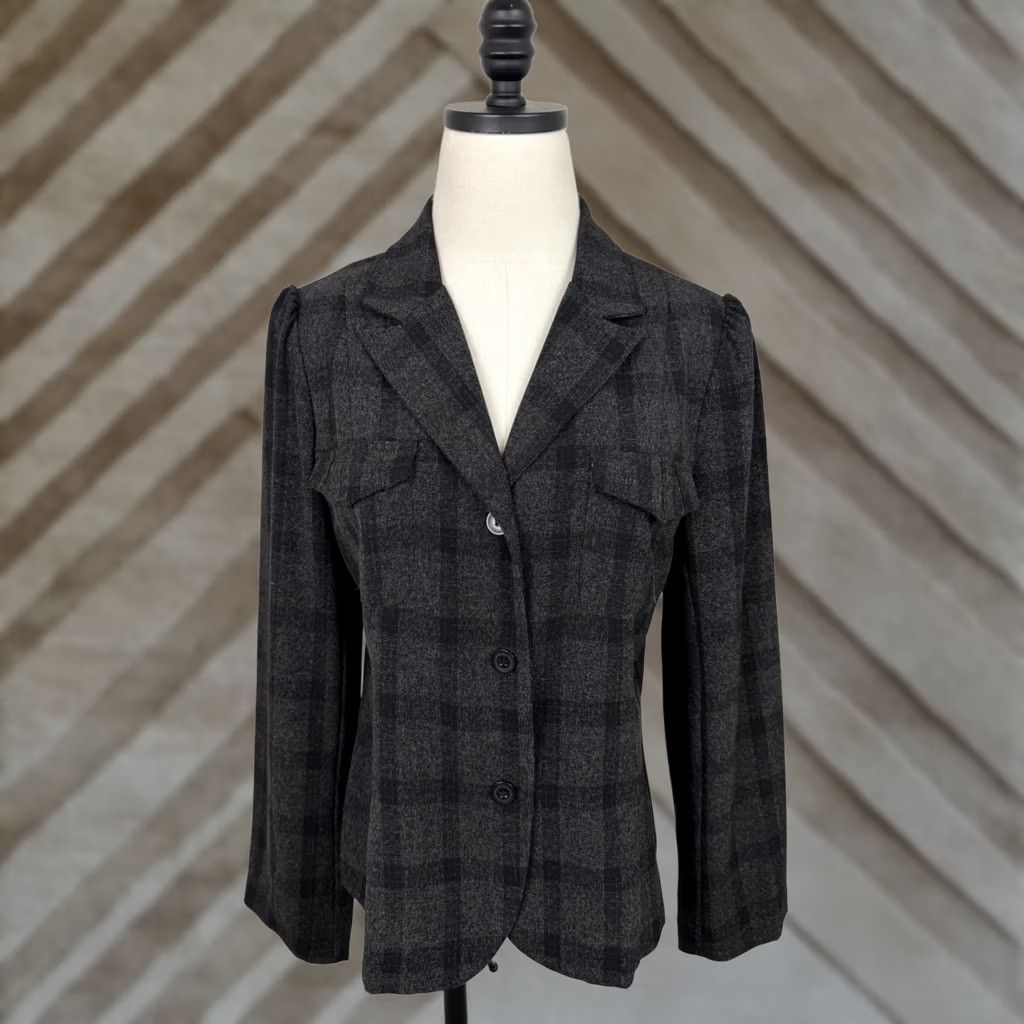 Vintage VINTAGE It's Perfit Plaid Blazer Womens M 8 Charcoal Gray Puff Sleeve 90s Y2K Size M / US 6-8 / IT 42-44 - 1 Thumbnail
