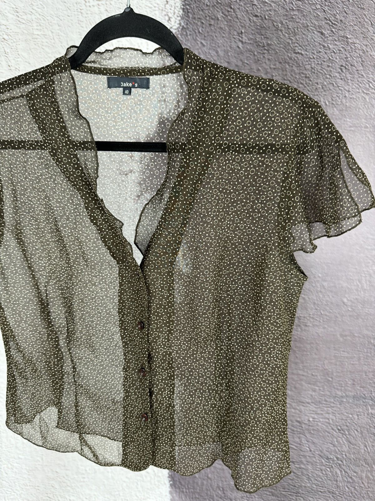 Designer Jake’s Transperent Brown blouse flower short sleeve Size M / US 6-8 / IT 42-44 - 6 Thumbnail