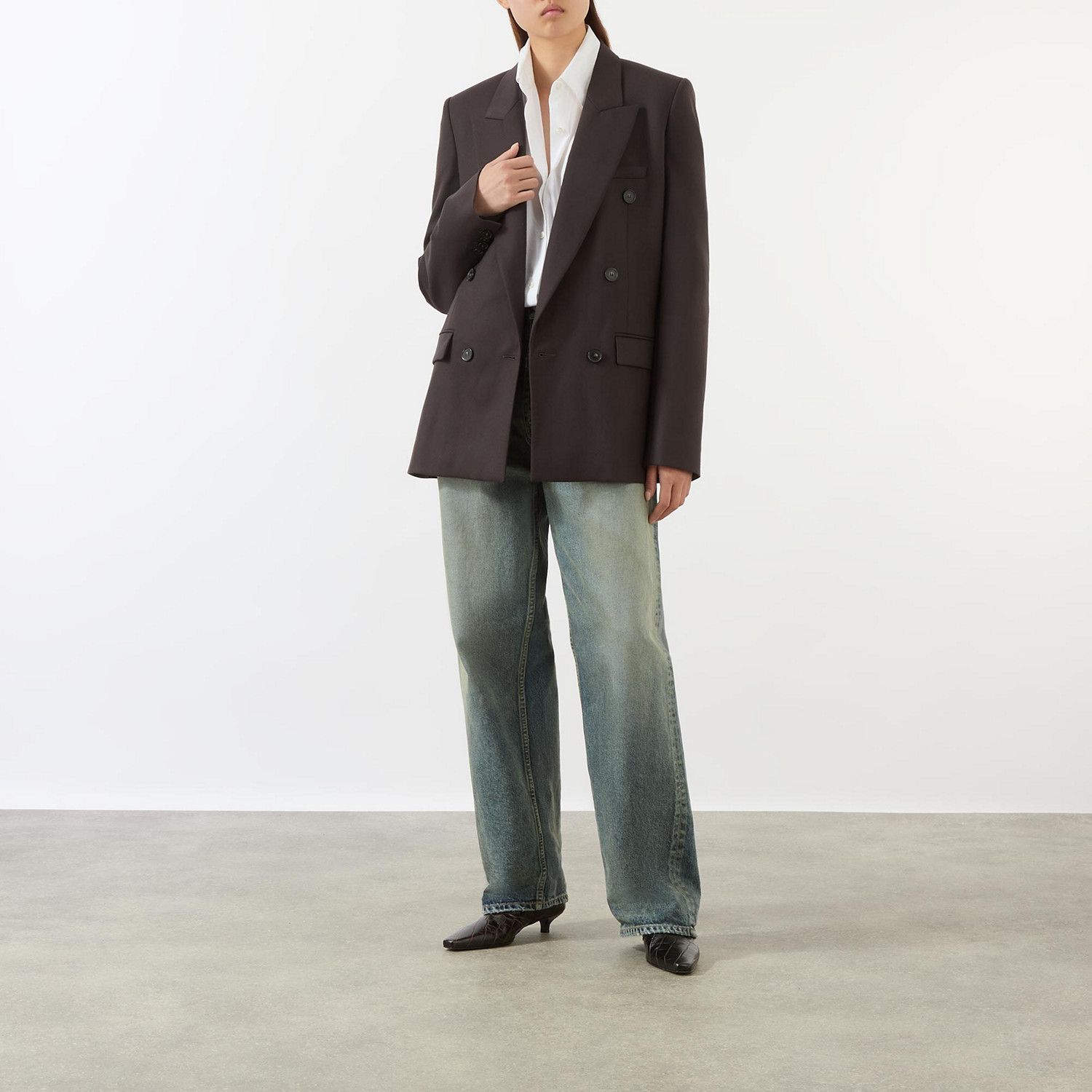 Stella McCartney o1s22i1n1024 Double-Breasted Wool Blazer in Brown Size M / US 6-8 / IT 42-44 - 2 Thumbnail