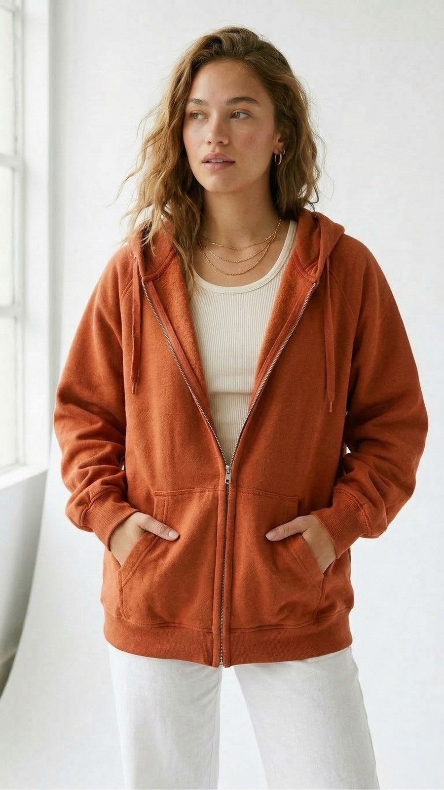Other Cozy Women's Oversized Orange Zip-Up Hoodie Size L / US 10 / IT 46 - 1 Thumbnail