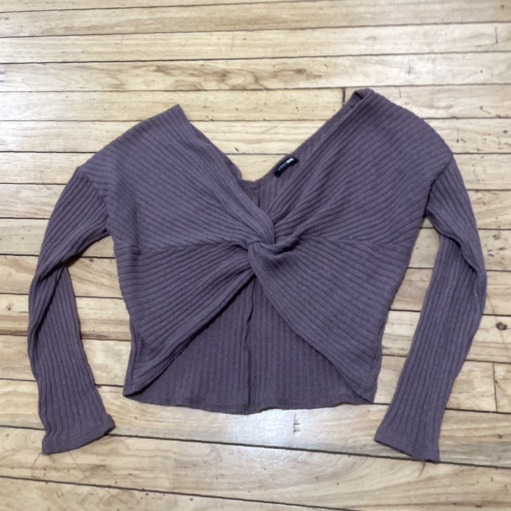Fashion Nova Fashion Nova Womens Twist Sweater Crop Ribbed V-Neck Dolman Sleeve Purple XS Size XS / US 0-2 / IT 36-38 - 3 Thumbnail