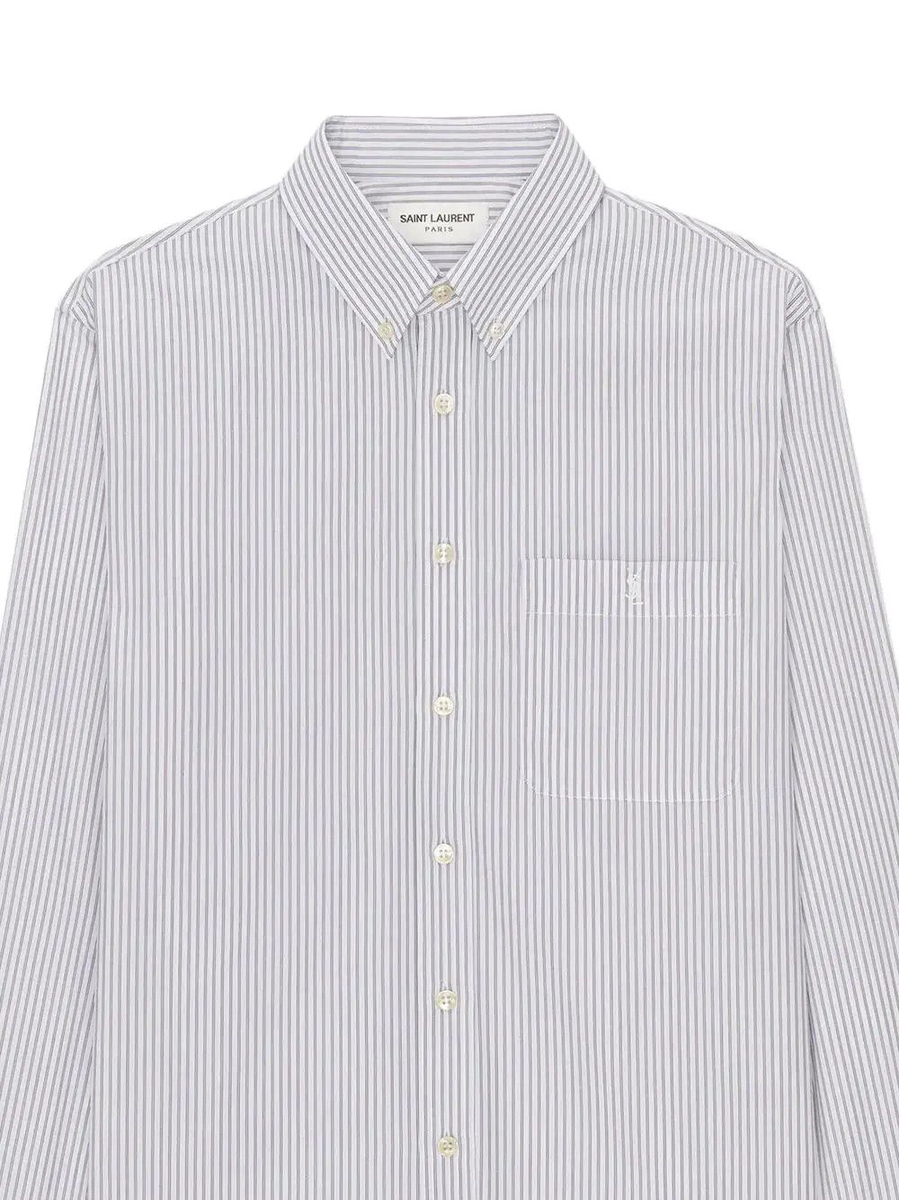 Saint Laurent Paris o1s1wg111124 Cassandre Shirt Striped Cotton Poplin Grey Size US S / EU 44-46 / 1 - 3 Thumbnail