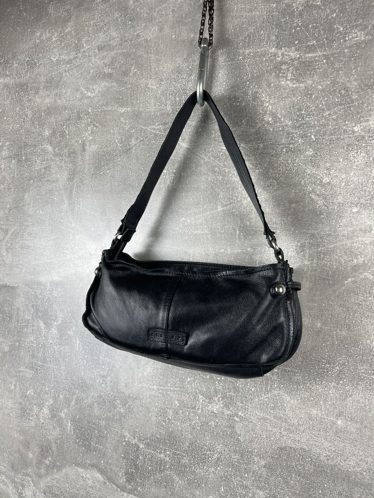Sisley Black Leather Baguette Shoulder Bag Y2K 00s Rectangular Size ONE SIZE - 2 Thumbnail