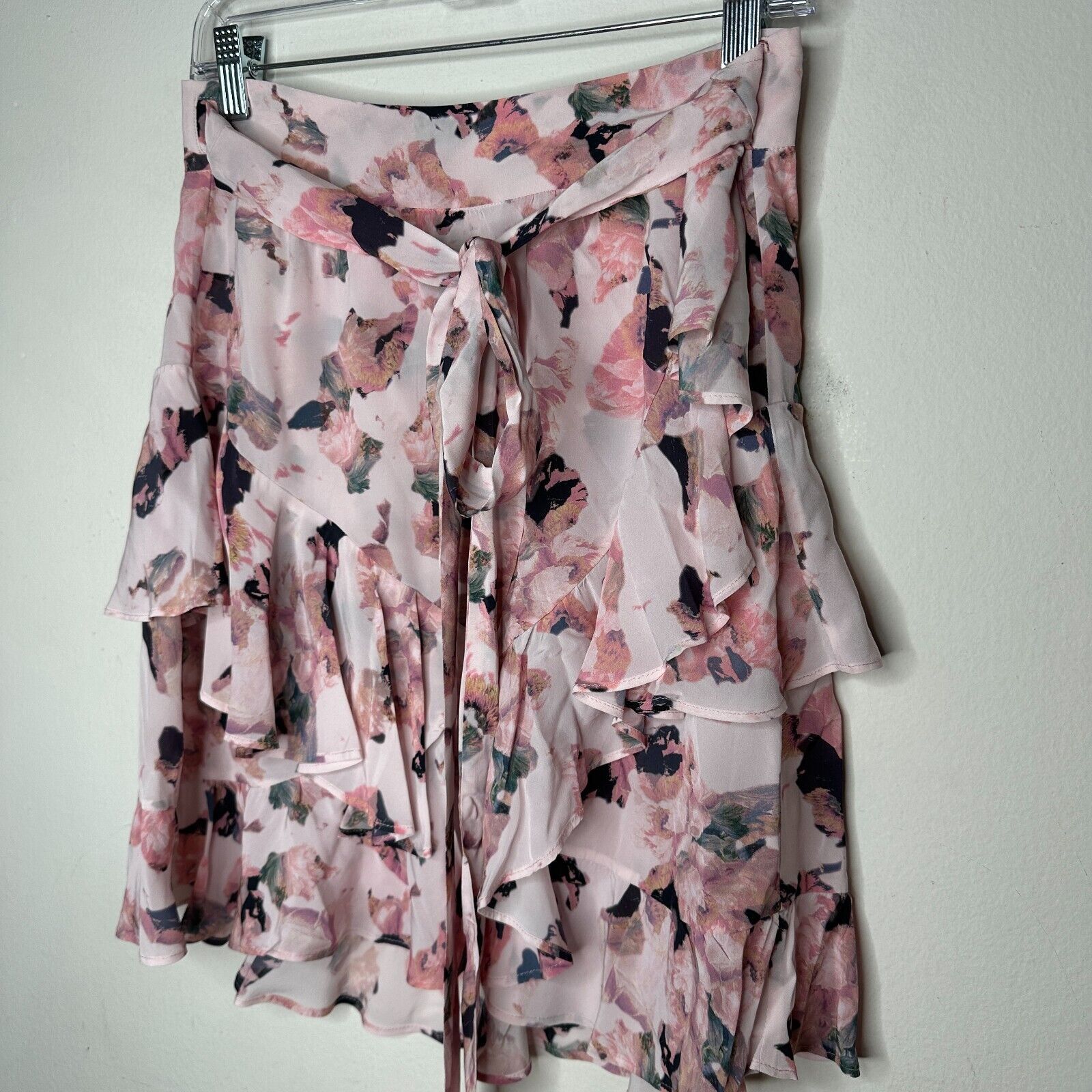 Iro Iro Floral Pink Abstract Wrap Layered Ruffled Mini Skirt 40 Size 34" / US 12 / IT 48 - 7 Thumbnail