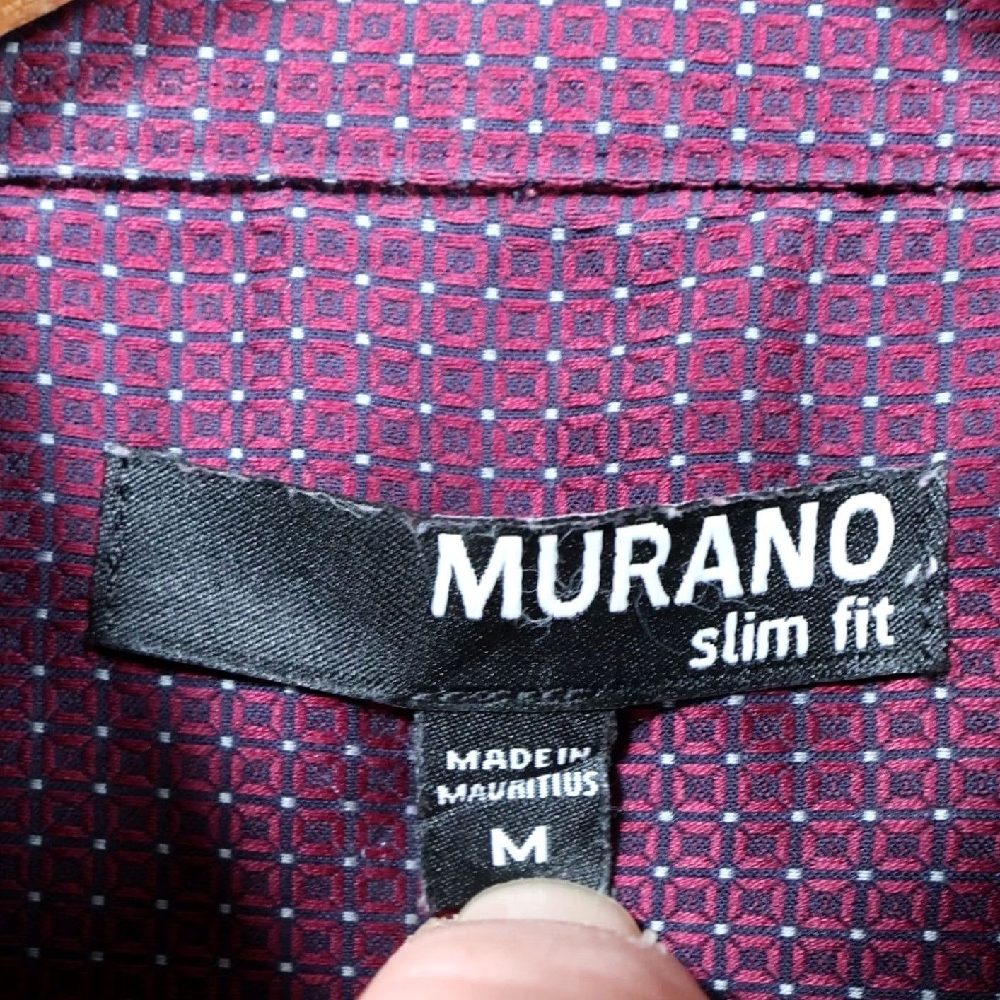 Murano Murano Button Down Shirt Mens Medium Burgundy Slim Fit Geometric 100% Cotton Size US M / EU 48-50 / 2 - 7 Thumbnail