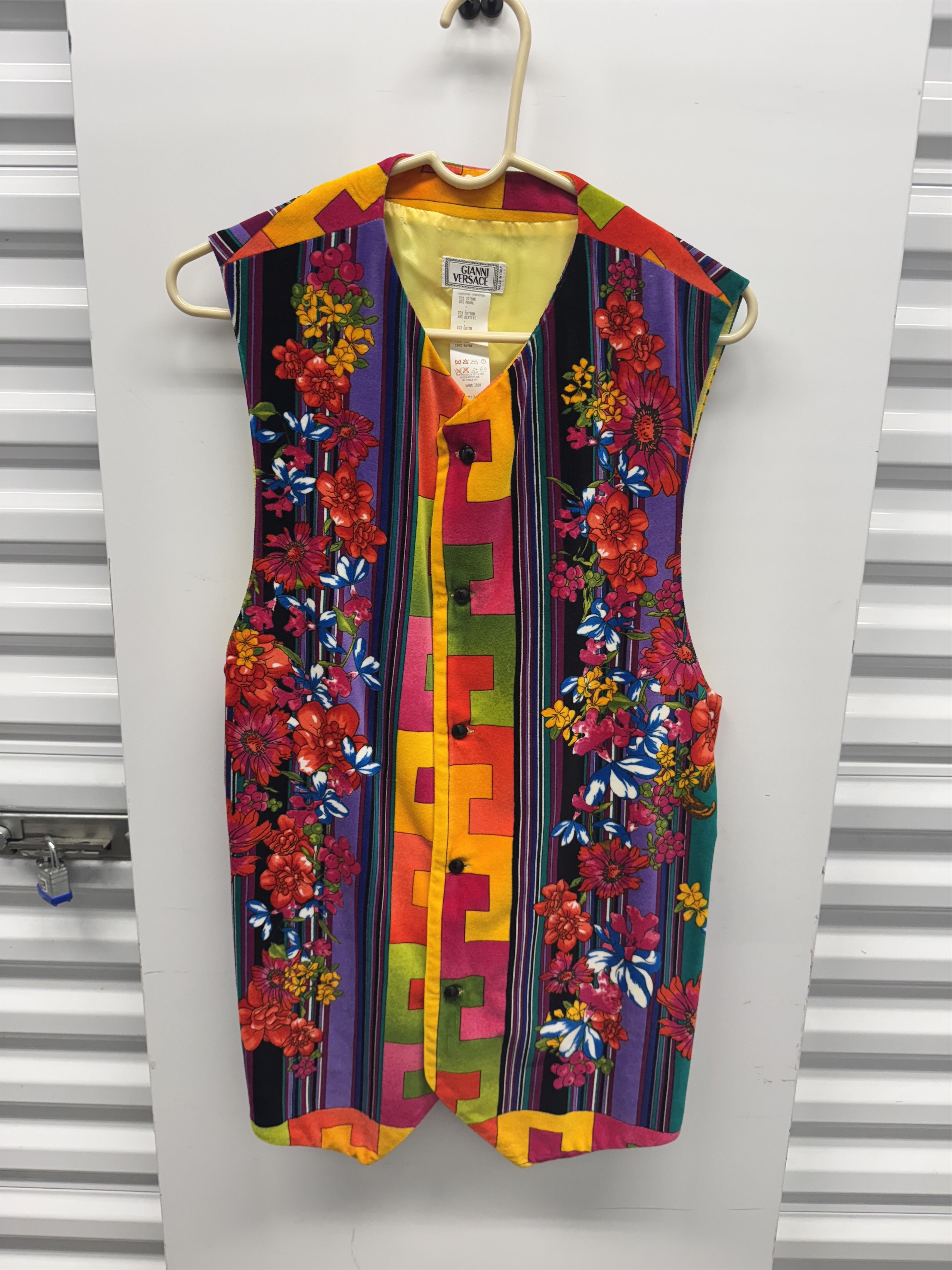 Vintage Gianni Versace Floral Velvet Vest Belted 90s