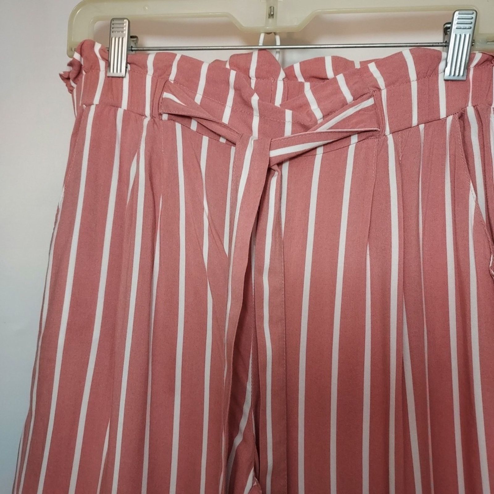 Other Papaya Pink White Stripe Paper Bag Drawstring Wide Pants Size 34" / US 12 / IT 48 - 7 Thumbnail