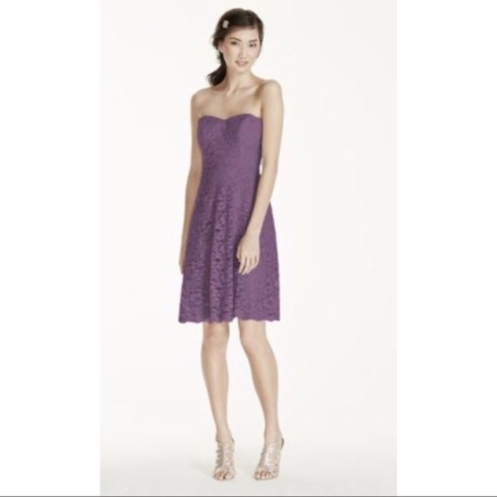 Other David's Bridal Dark Purple Strapless Lace Dress Size XS / US 0-2 / IT 36-38 - 1 Thumbnail