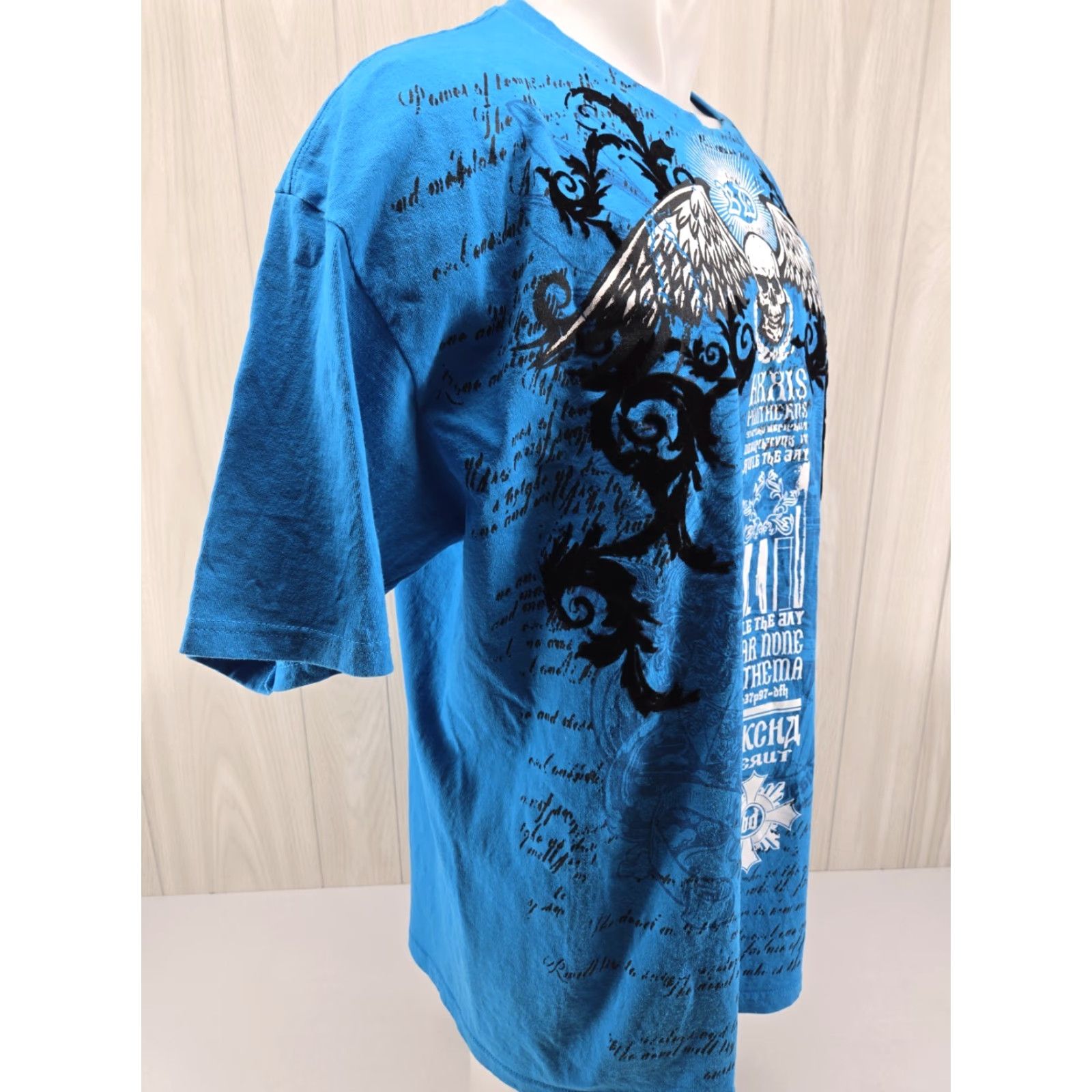 Velvet VINTAGE yazbek Y2K T-Shirt Blue Short Sleeve Skull Grunge Cross Velvet Wings Gothic 2XL Mens Size US XXL / EU 58 / 5 - 7 Thumbnail