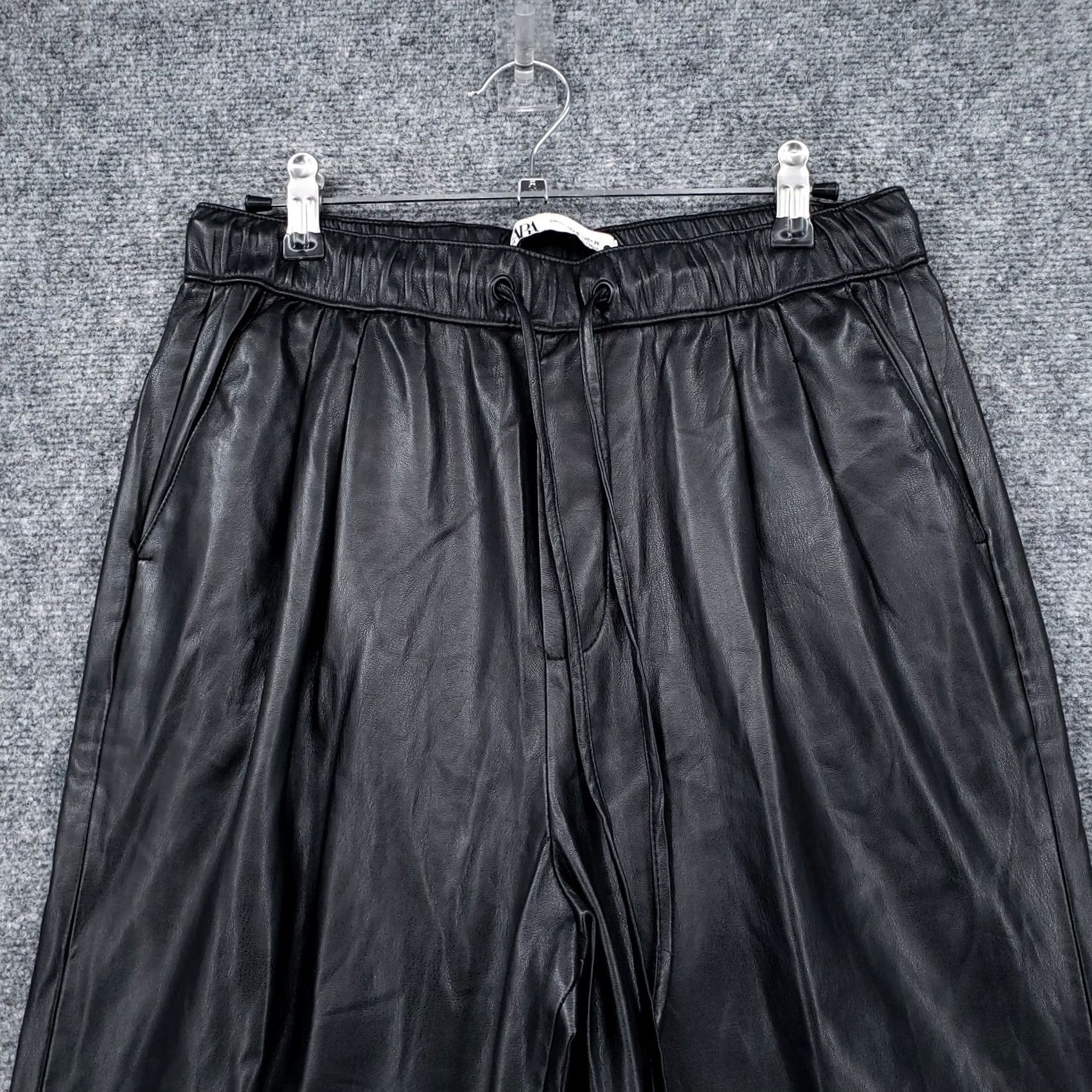Zara Zara Pants Women S Small Black Faux Leather Crop Drawstring Straight Leg Hi Rise Size 28" / US 6 / IT 42 - 3 Thumbnail