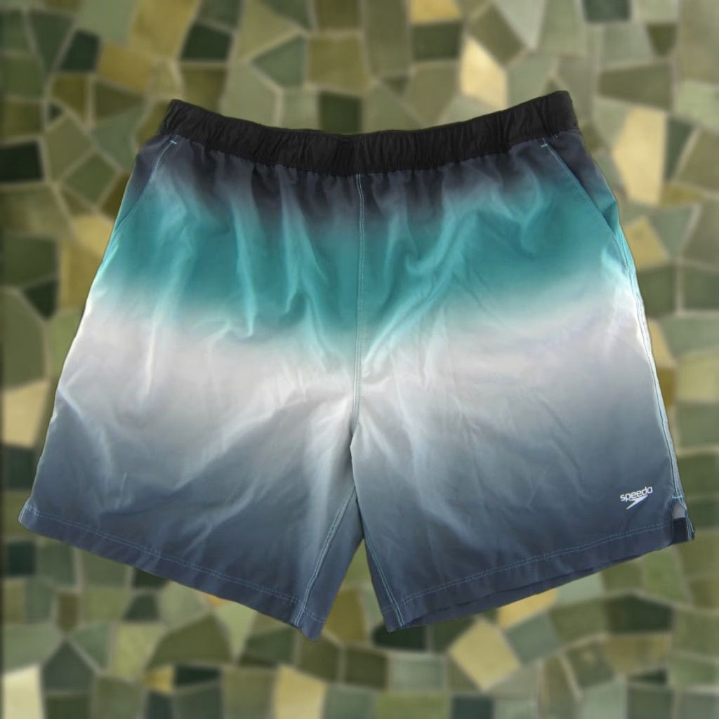 Speedo Speedo Swim Trunk Shorts Men 2XL B lue Tie Dye Ombre Lined Bottom 50" hip 38" waist 14" rise Beach Colorful Mens Size US 39 - 1 Thumbnail