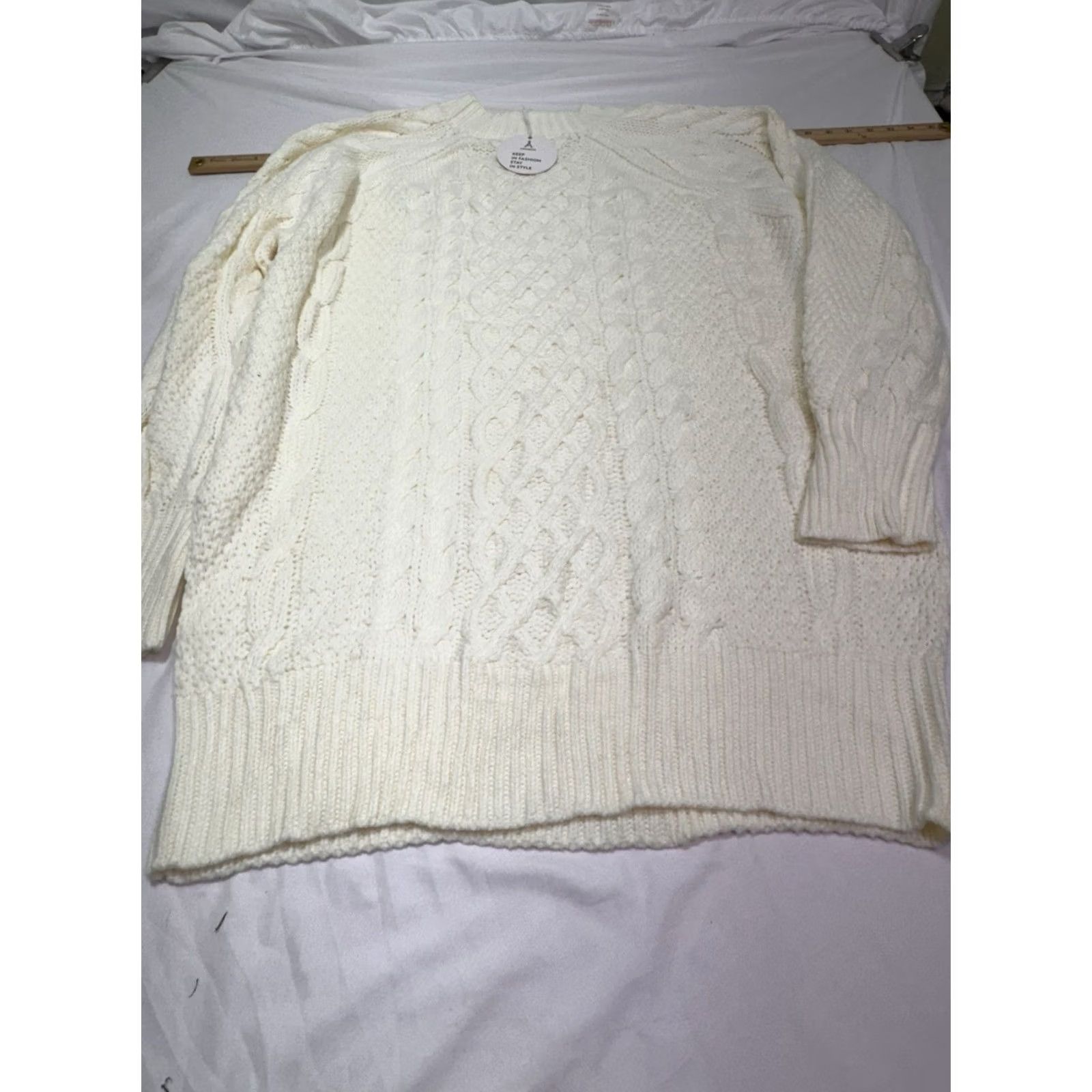 Vintage Anrabess Oversized Sweater Pullover Womens Large Cable Knit Chunky White Granny Size L / US 10 / IT 46 - 3 Thumbnail