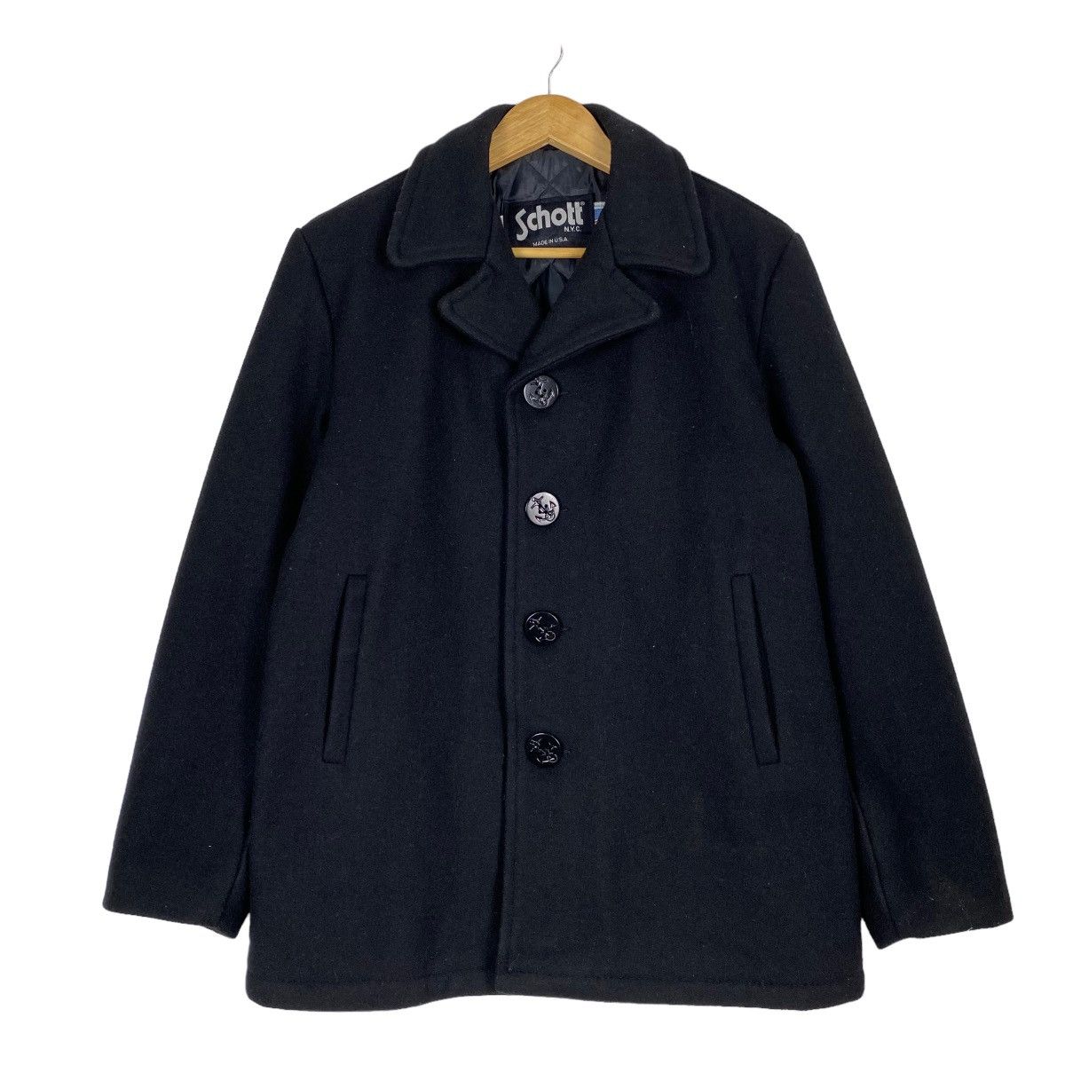 image of Made In USA x Schott Vintage Usn Ww2 Wool Peacoat Jacket in Black, Men's (Size Medium)