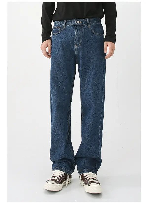 Japanese Brand Dark blue washed loose casual all-match straight jeans Size US 32 / EU 48 - 2 Thumbnail