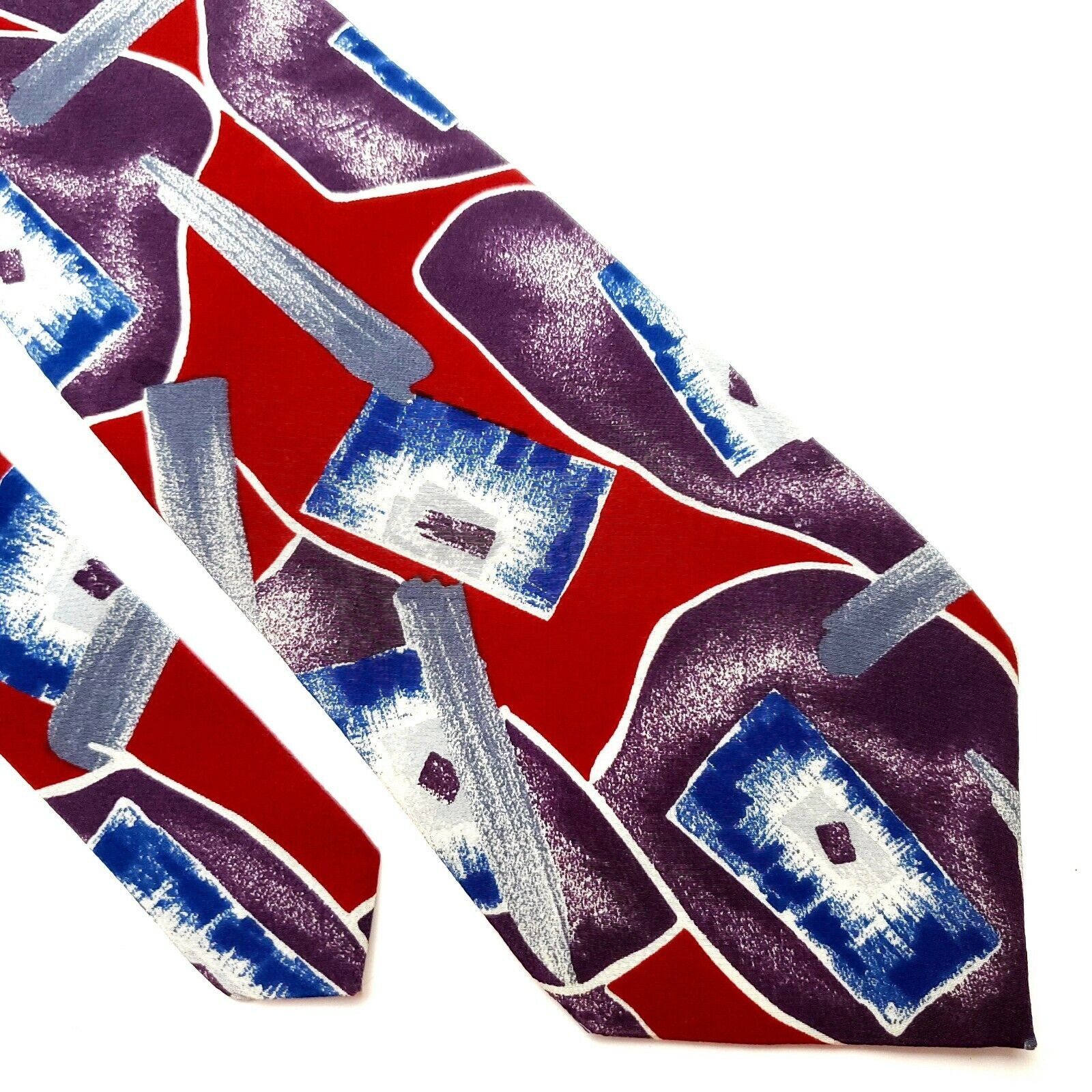 Pierre Cardin Pierre Cardin Silk Tie Red Blue Purple Print Wide Abstract Size ONE SIZE - 1 Thumbnail