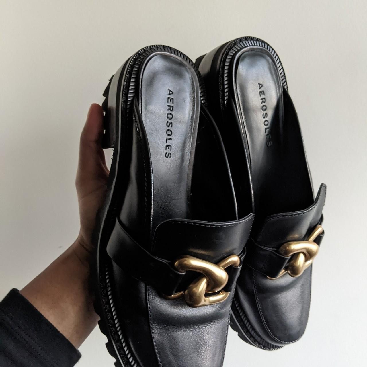 Other Aerosoles Black Leather Chunky Loafer Mules Size US 6 / IT 36 - 2 Thumbnail