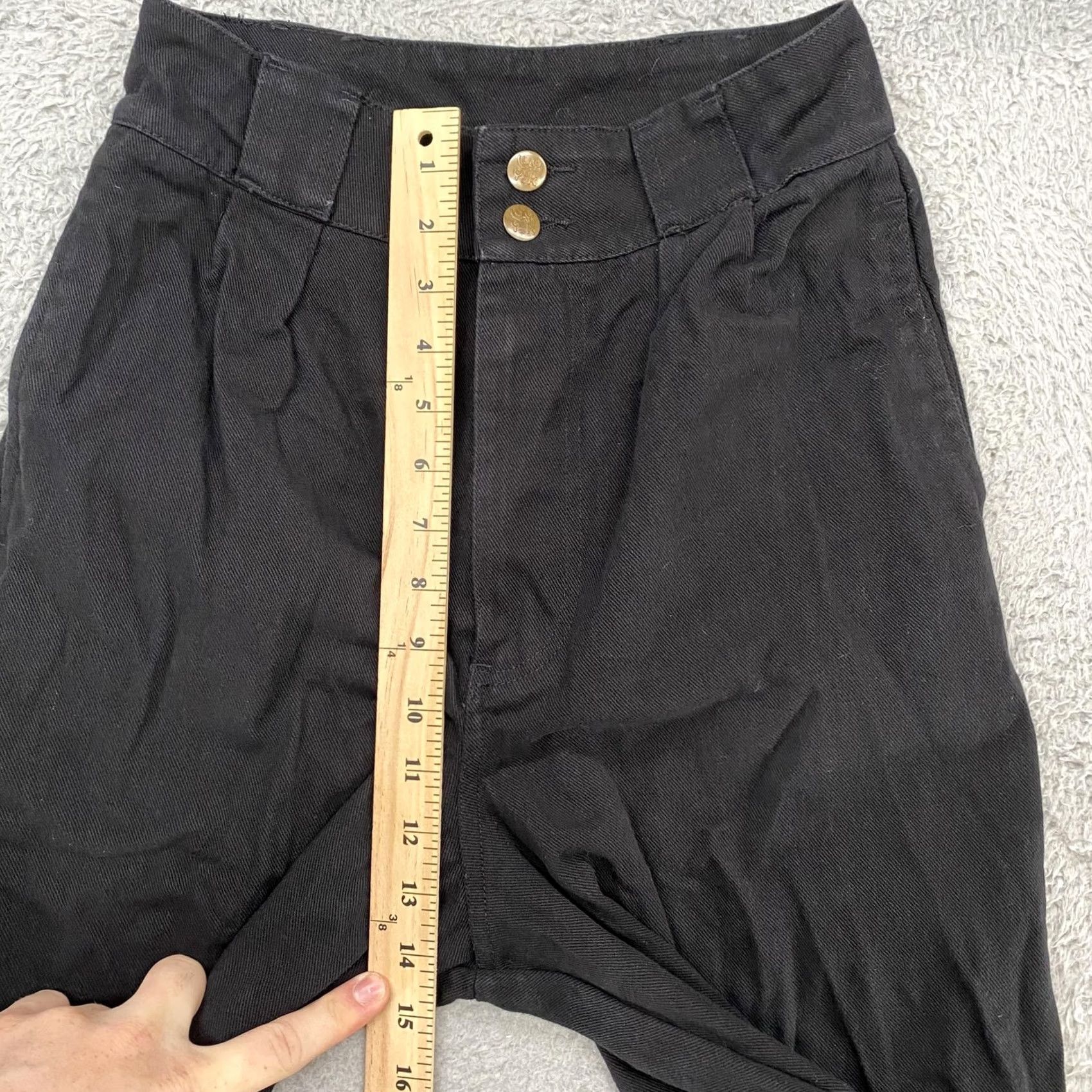 Vintage Lucy & Yak Pants Womens W28 L30 Black High Waist Organic Cotton Chino Pleated Size 28" / US 6 / IT 42 - 5 Thumbnail